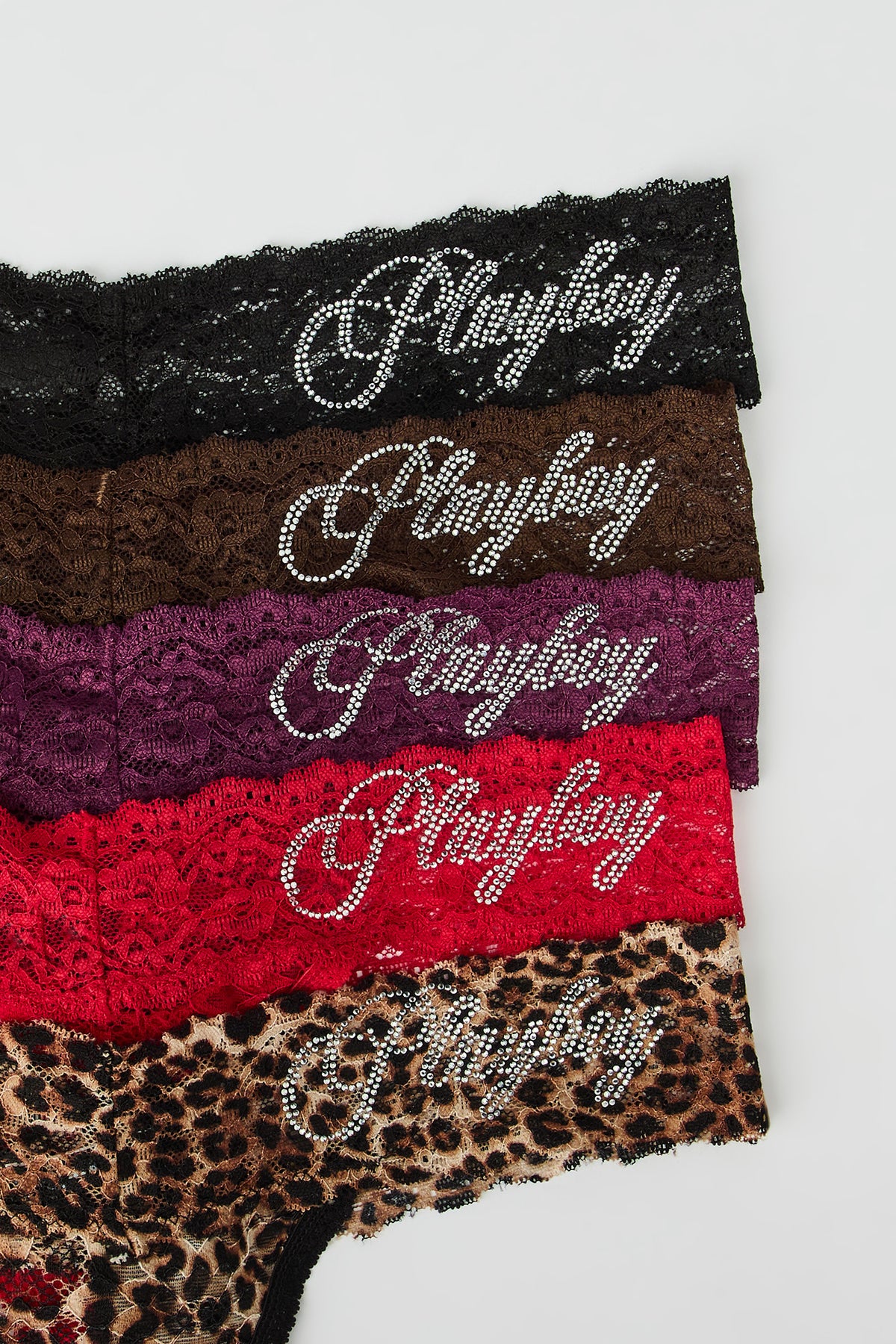 Alt View 6. Playboy Lace Thong Panty (5 Pack) - Black