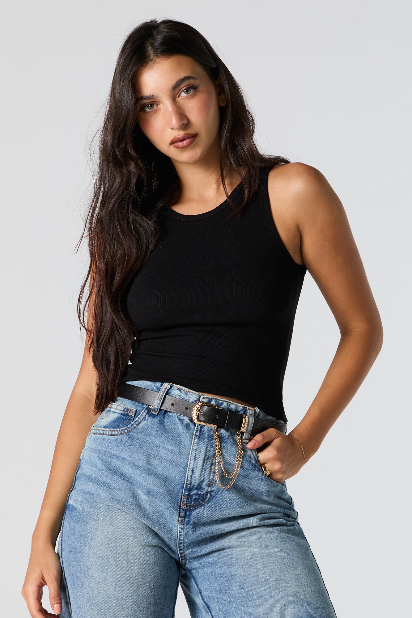 Solid Ribbed Cropped Tank