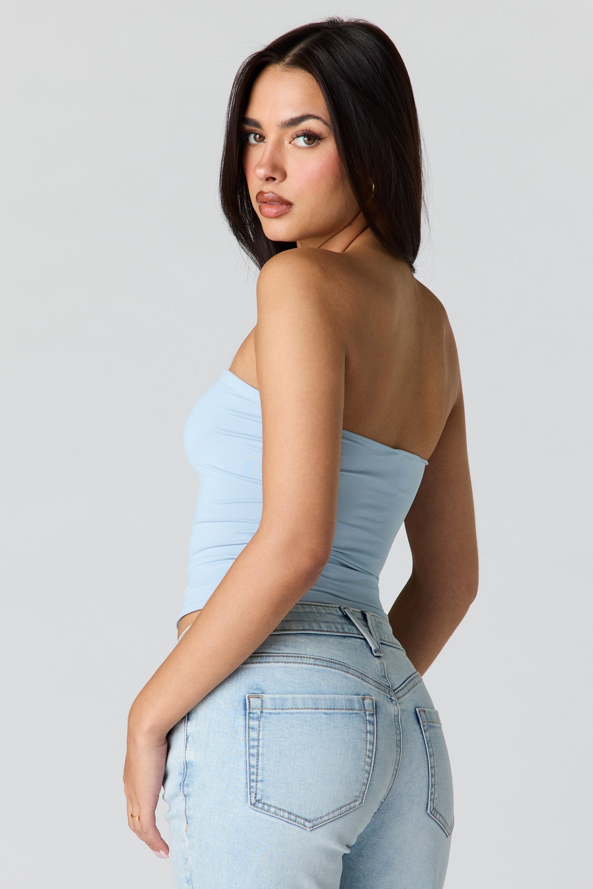 Alt View 2. Contour Tube Top - Light Blue