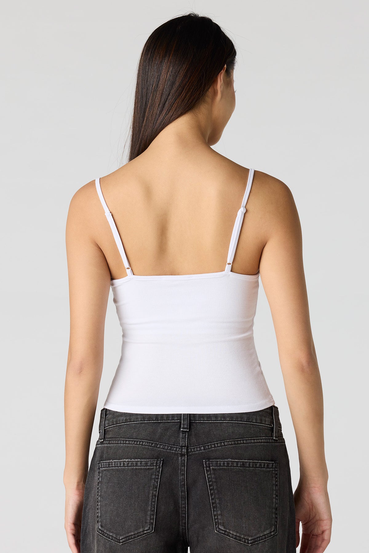 Alt View 2. Braless Ribbed Scoop Neck Tank - White
