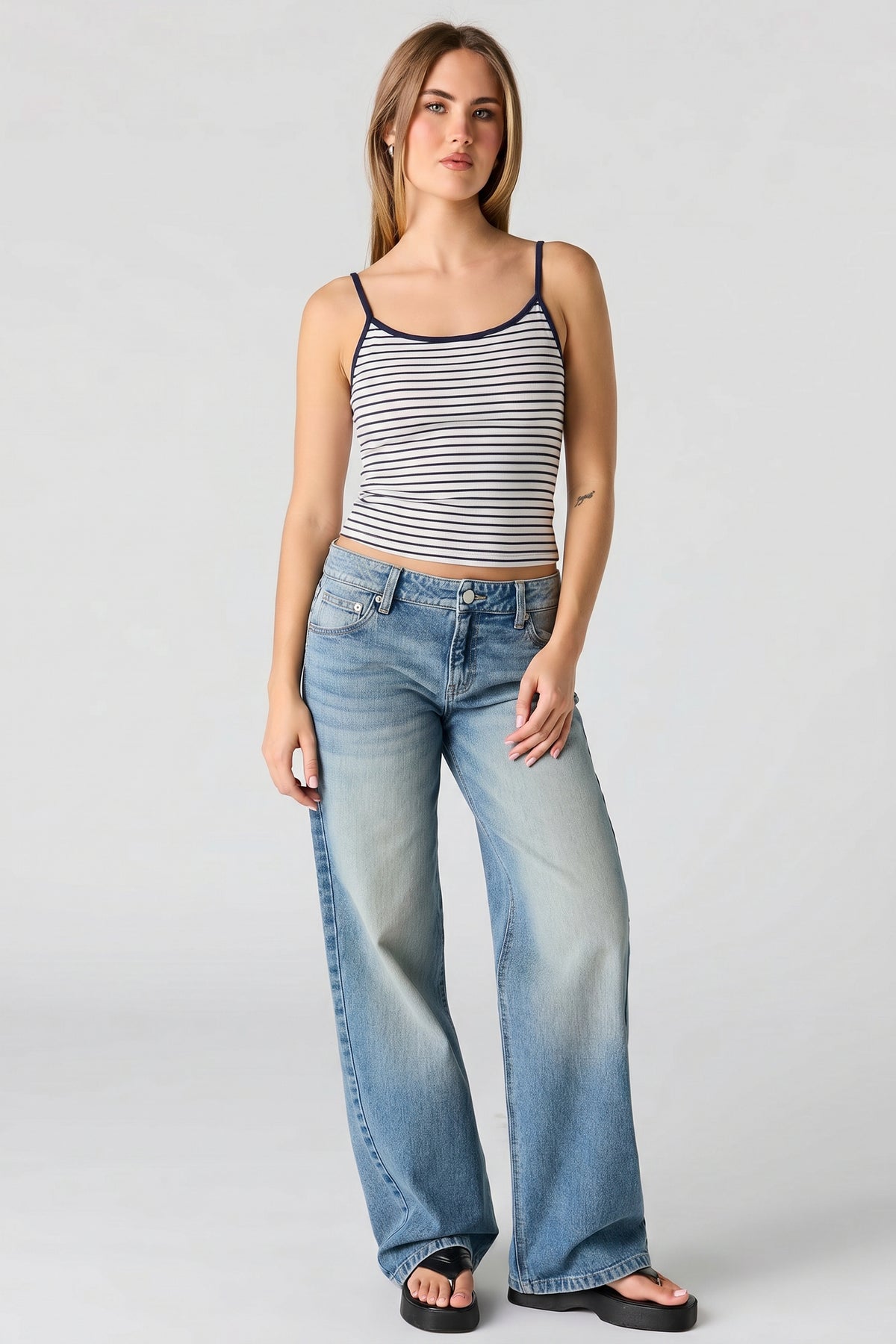 Alt View 3. Braless Ribbed Scoop Neck Tank - Blue