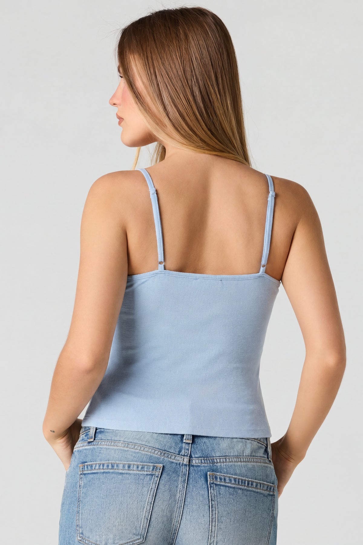 Alt View 2. Braless Ribbed Scoop Neck Tank - Light Blue