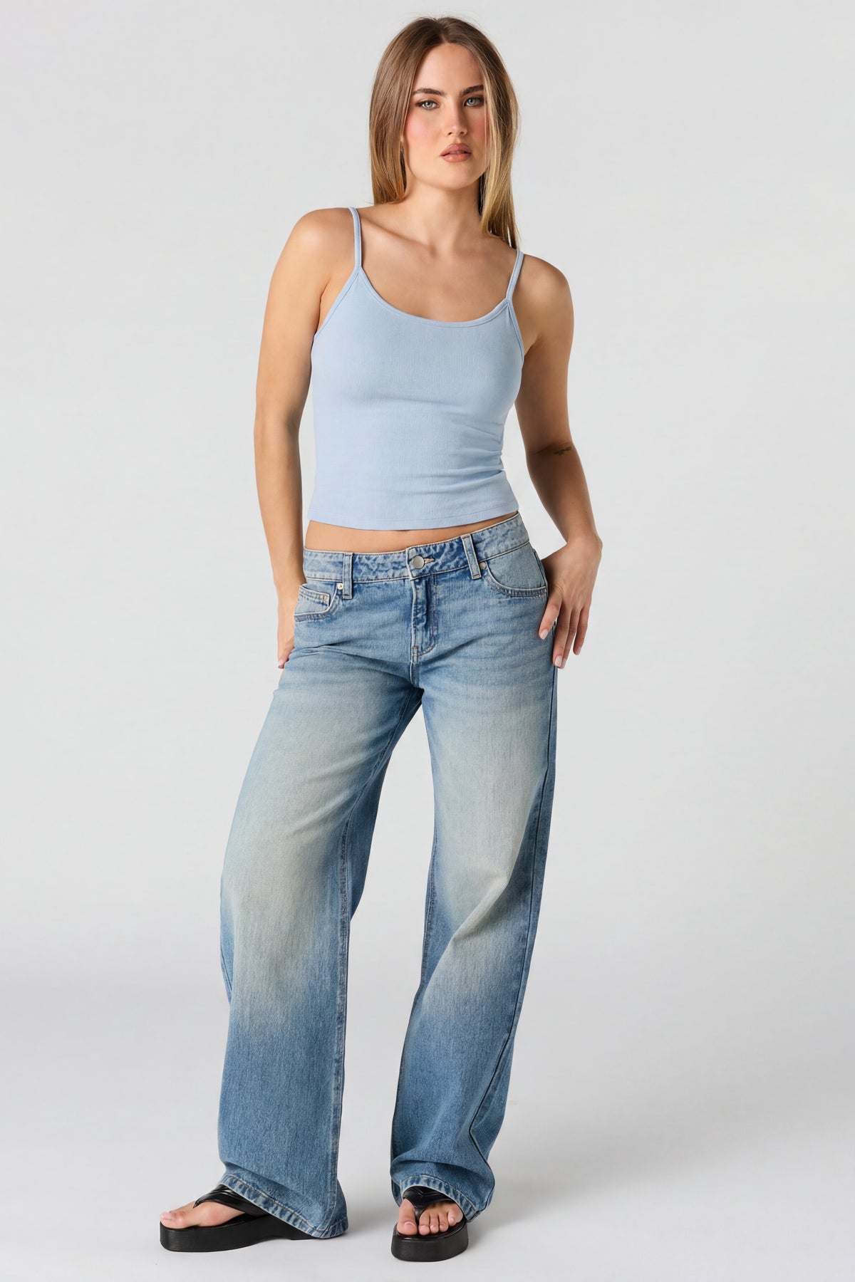 Alt View 3. Braless Ribbed Scoop Neck Tank - Light Blue
