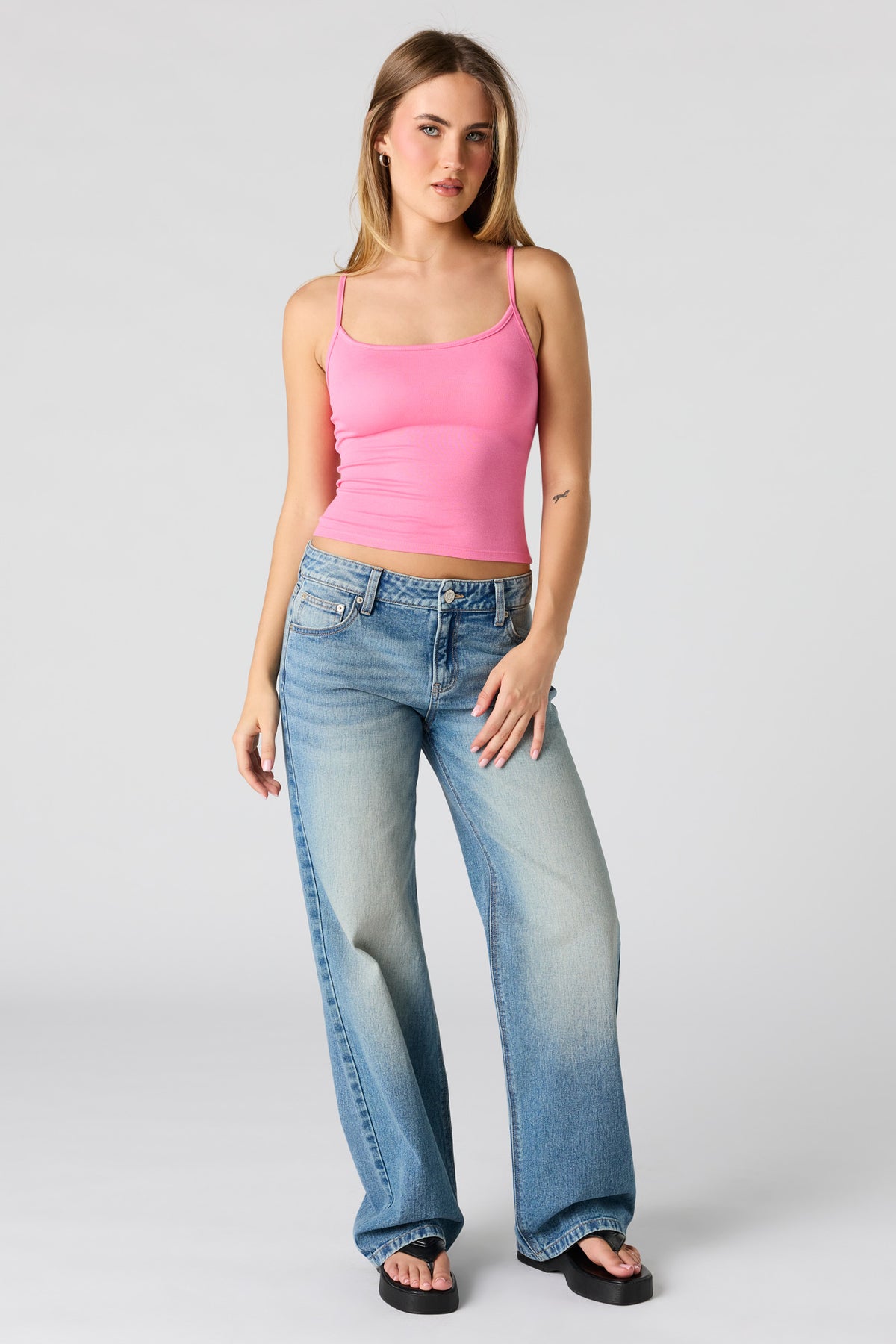 Alt View 3. Braless Ribbed Scoop Neck Tank - Pink