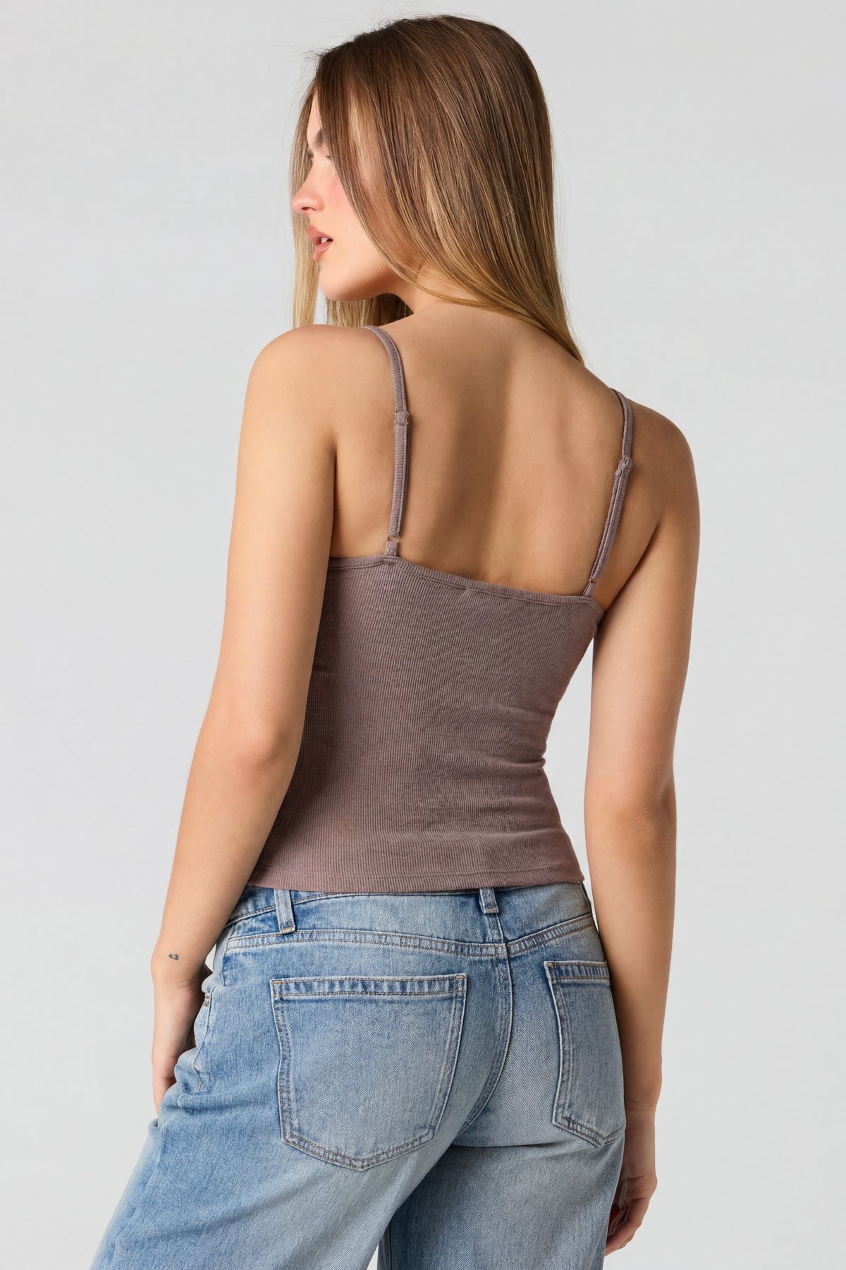 Alt View 2. Braless Ribbed Scoop Neck Tank - Taupe