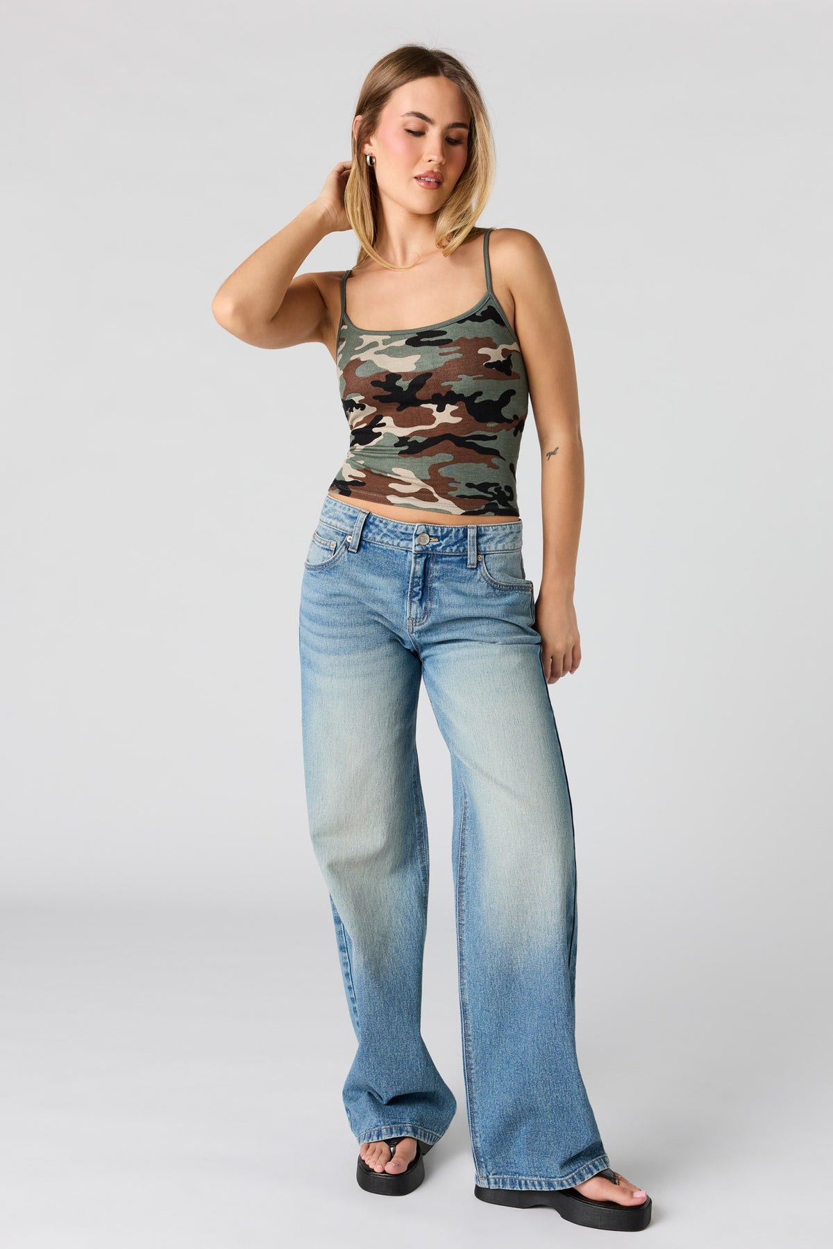 Alt View 3. Braless Ribbed Scoop Neck Tank - Camouflage