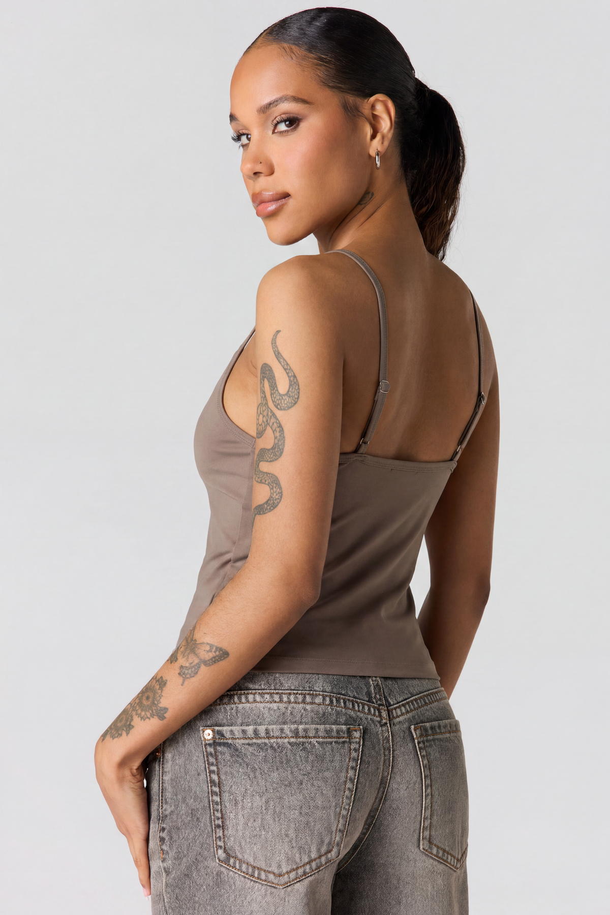 Alt View 2. Luxe Heavy Contour V-Neck Cami - Taupe