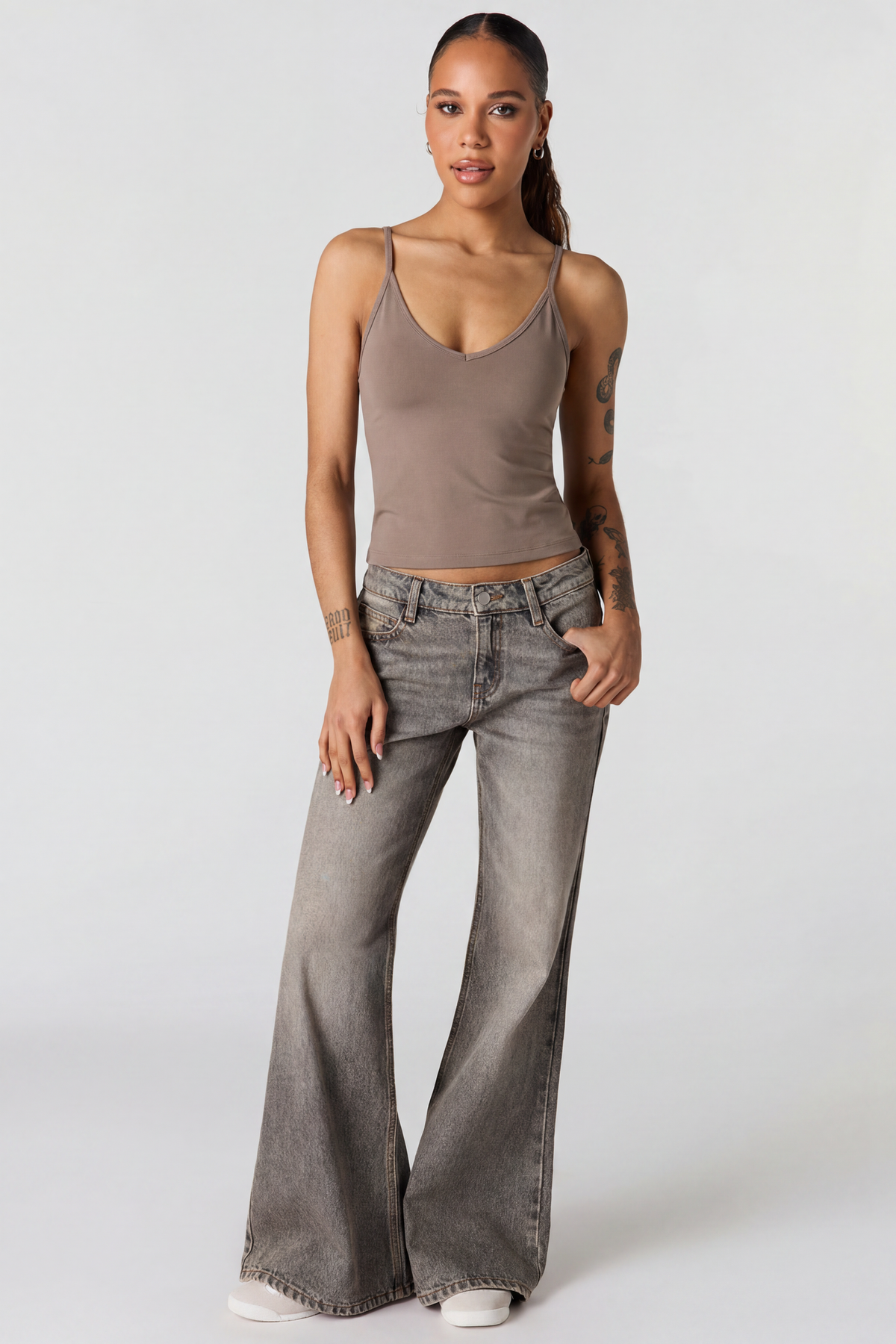 Alt View 3. Luxe Heavy Contour V-Neck Cami - Taupe