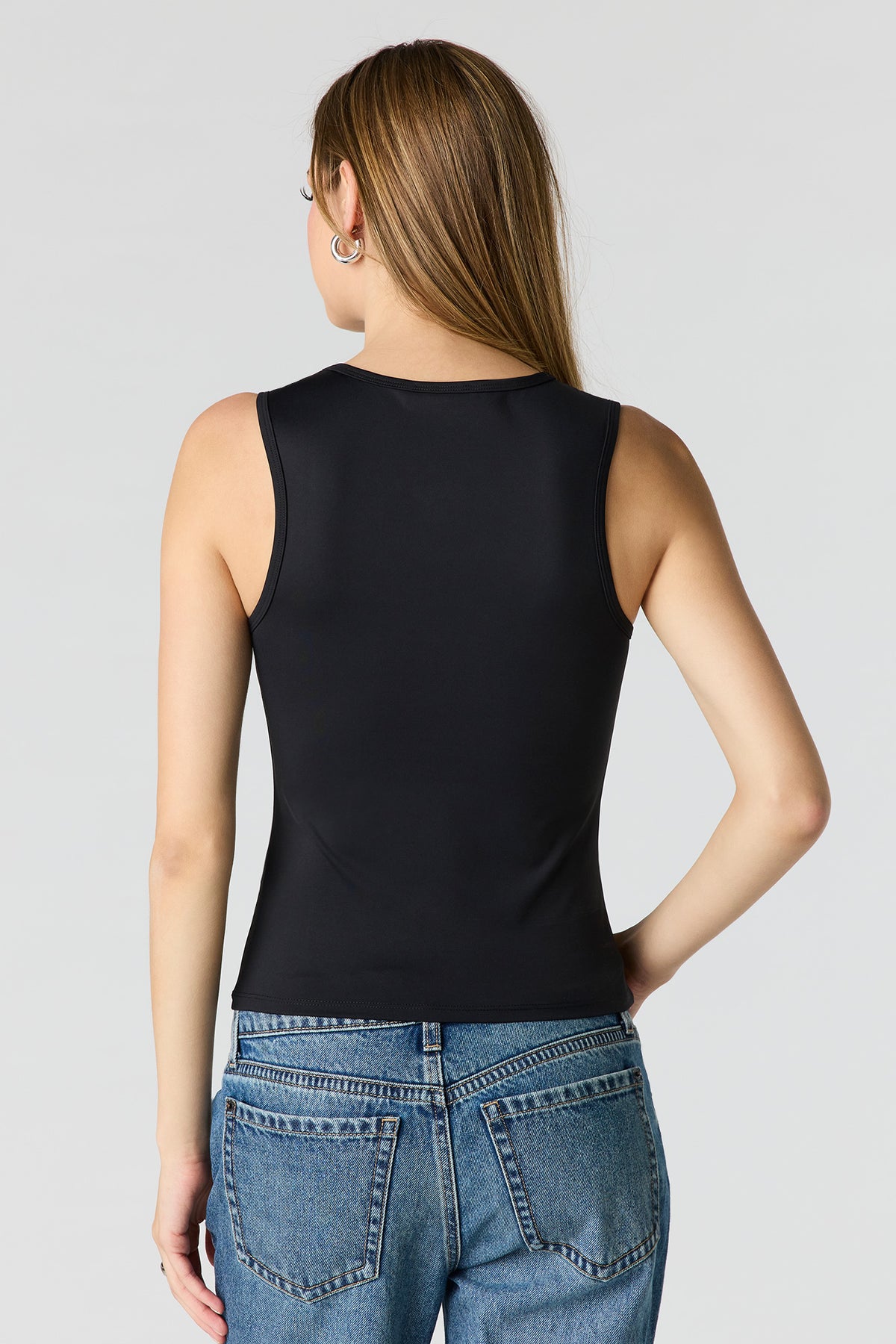 Alt View 2. Luxe Heavy Contour Scoop Neck Tank - Black
