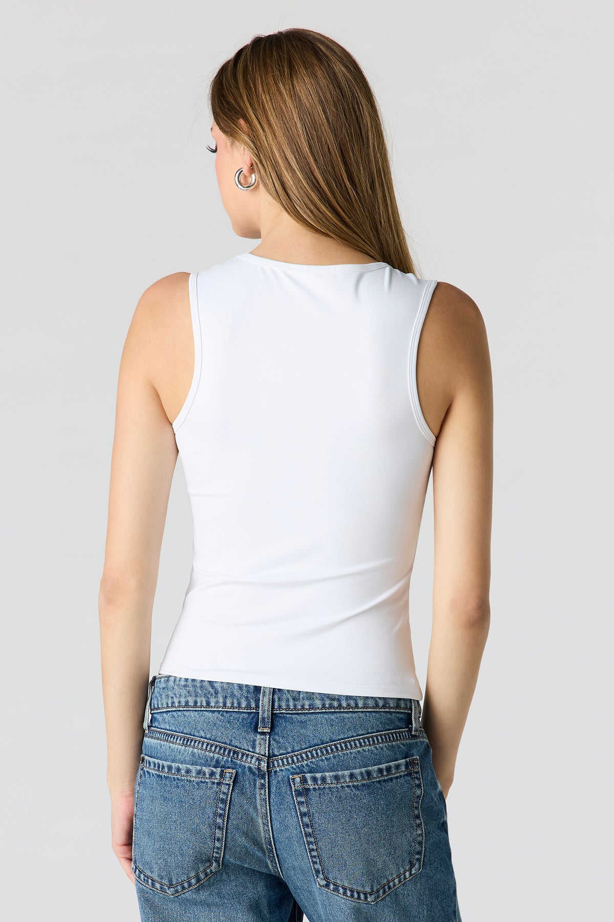 Alt View 2. Luxe Heavy Contour Scoop Neck Tank - White