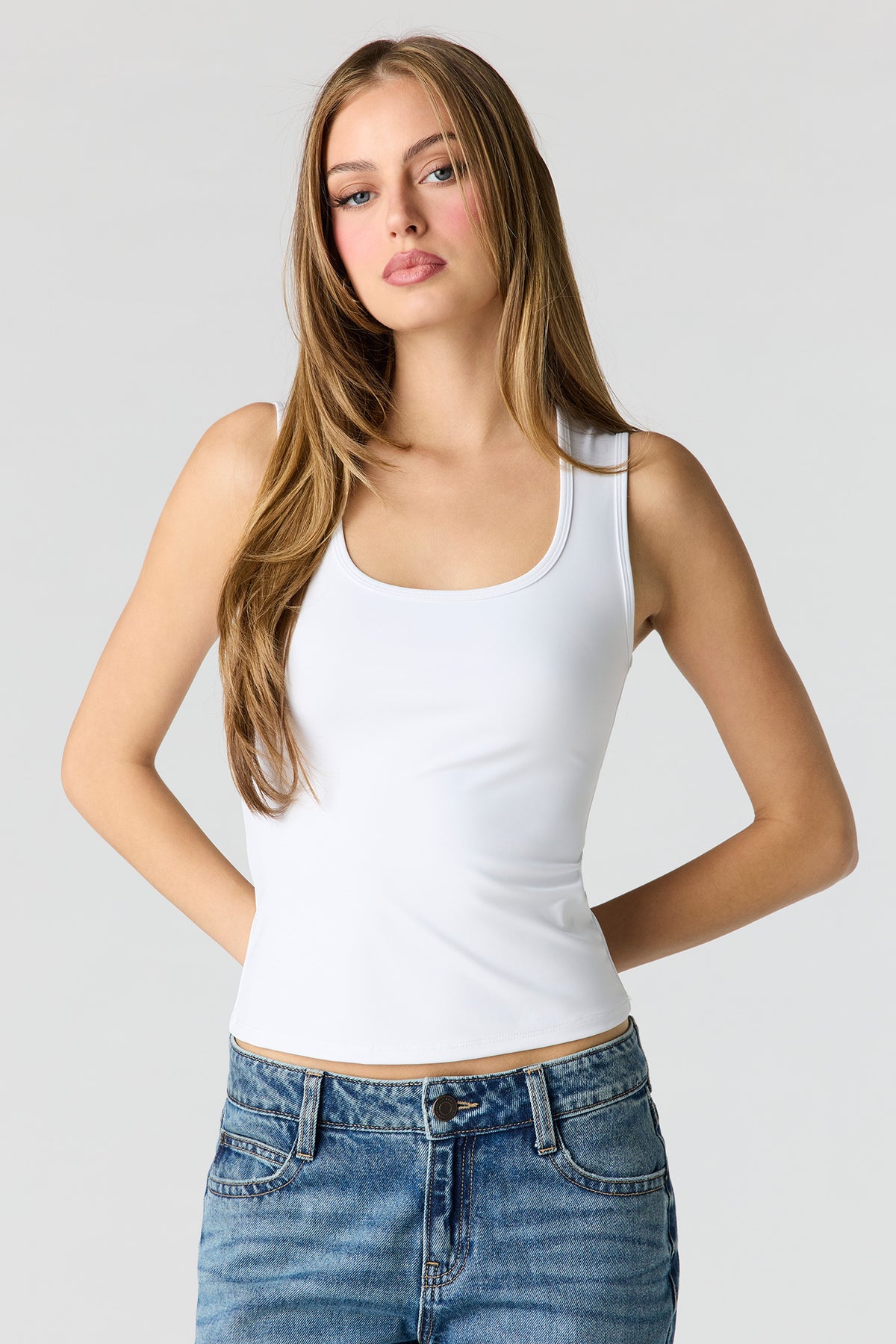 Luxe Heavy Contour Scoop Neck Tank - White