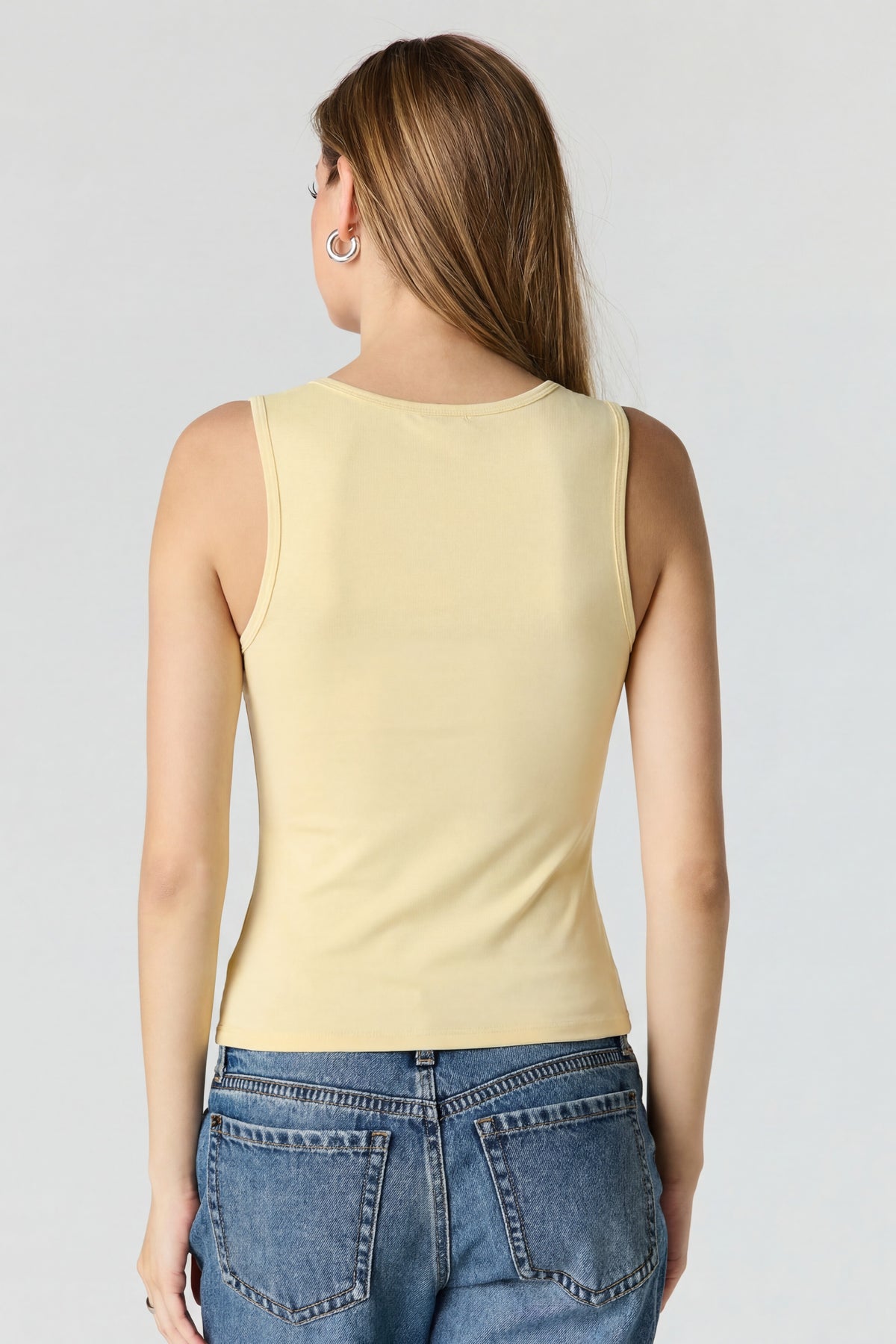 Alt View 2. Luxe Heavy Contour Scoop Neck Tank - Yellow