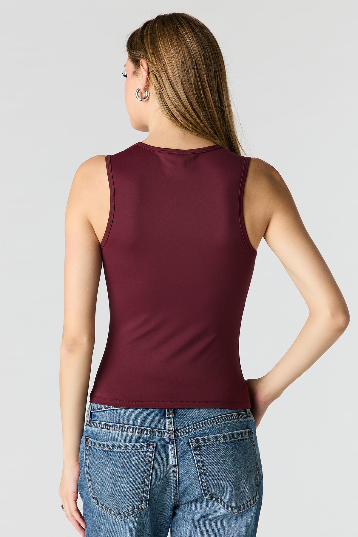 Alt View 2. Luxe Heavy Contour Scoop Neck Tank - Burgundy