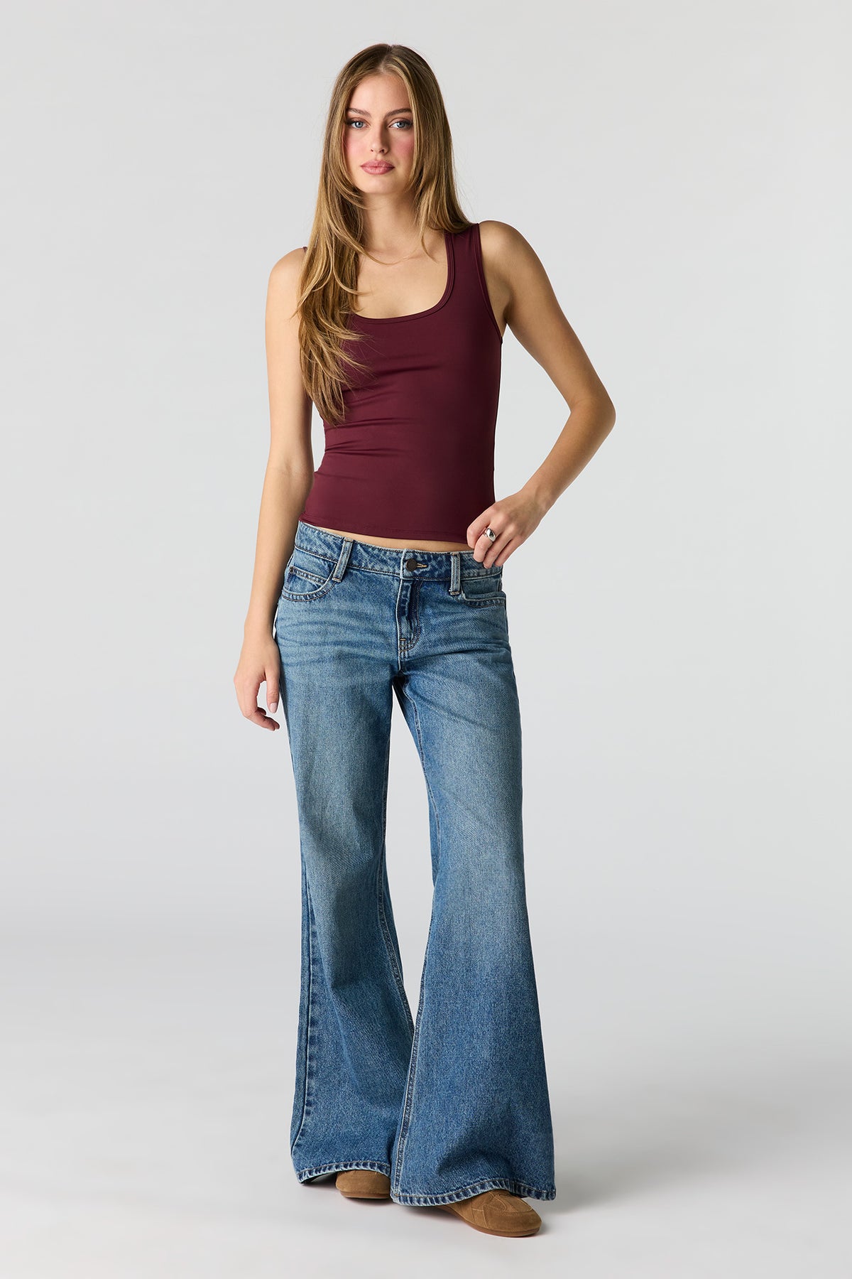 Alt View 3. Luxe Heavy Contour Scoop Neck Tank - Burgundy