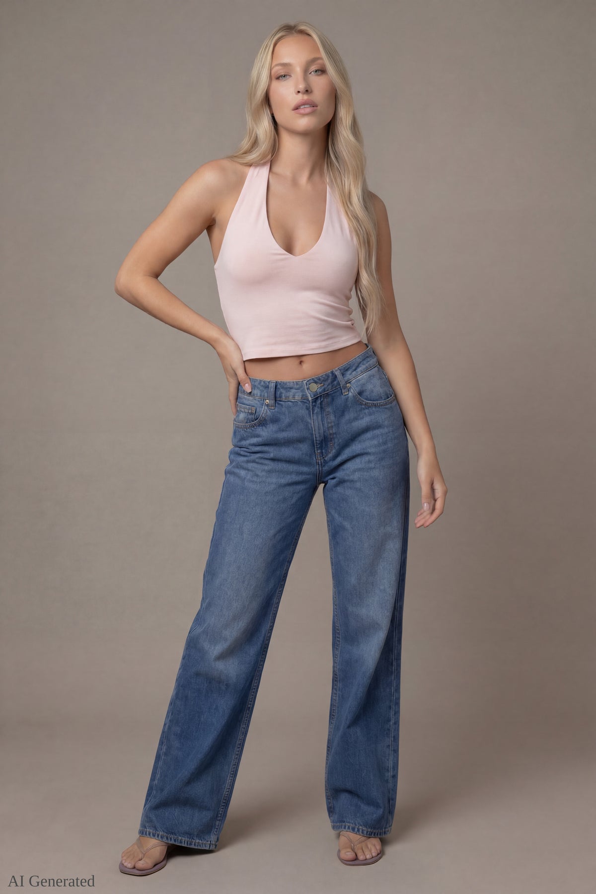 Alt View 2. Soft Contour Halter Top - Light Pink - Front - Light Pink
