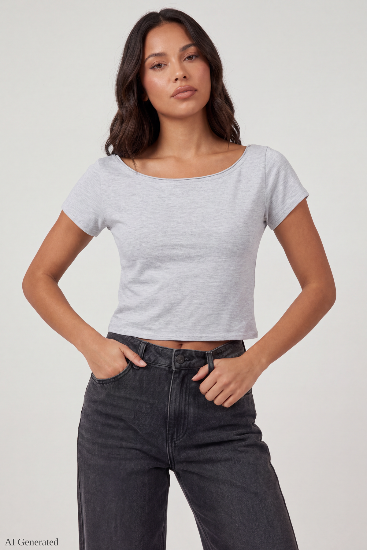 Luxe Heavy Cotton Off Shoulder T-Shirt - Heather Grey