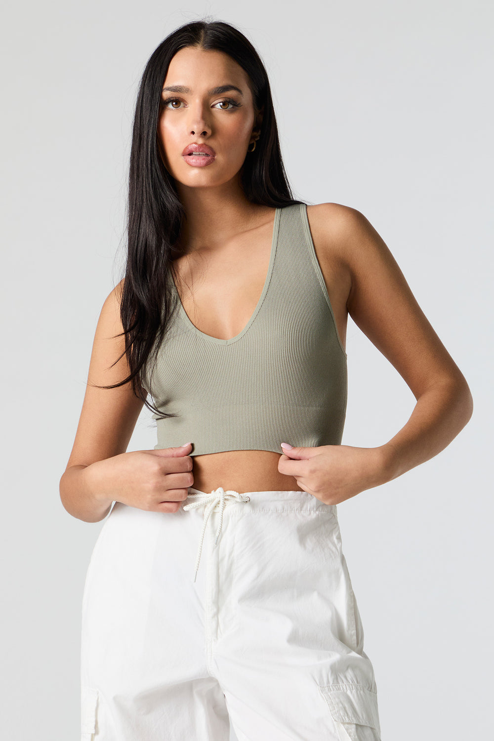 Seamless Ribbed V-Neck Cropped Tank Seamless Ribbed V-Neck Cropped Tank 1