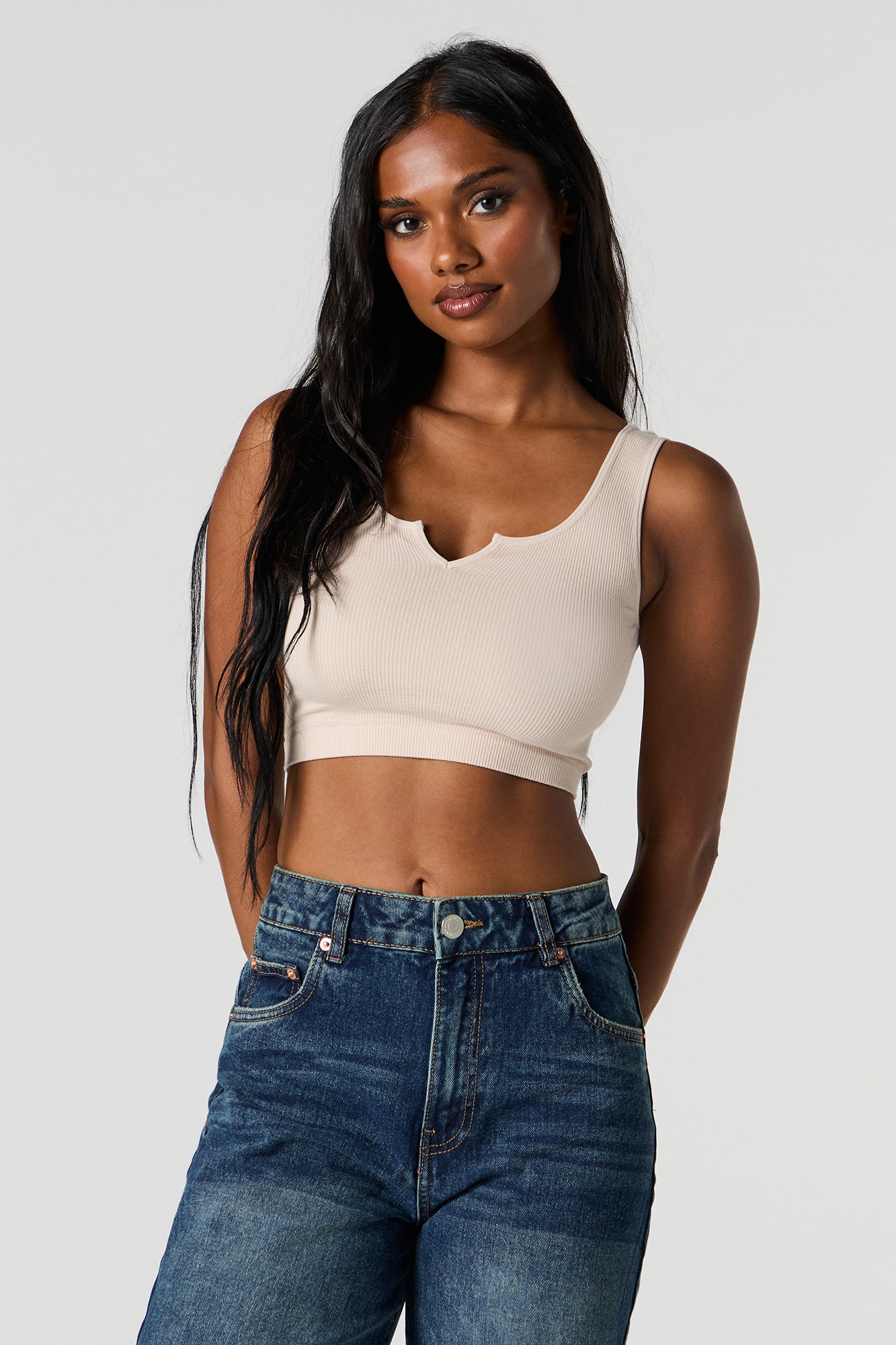 Seamless Scoop Neck Notch Cropped Tank