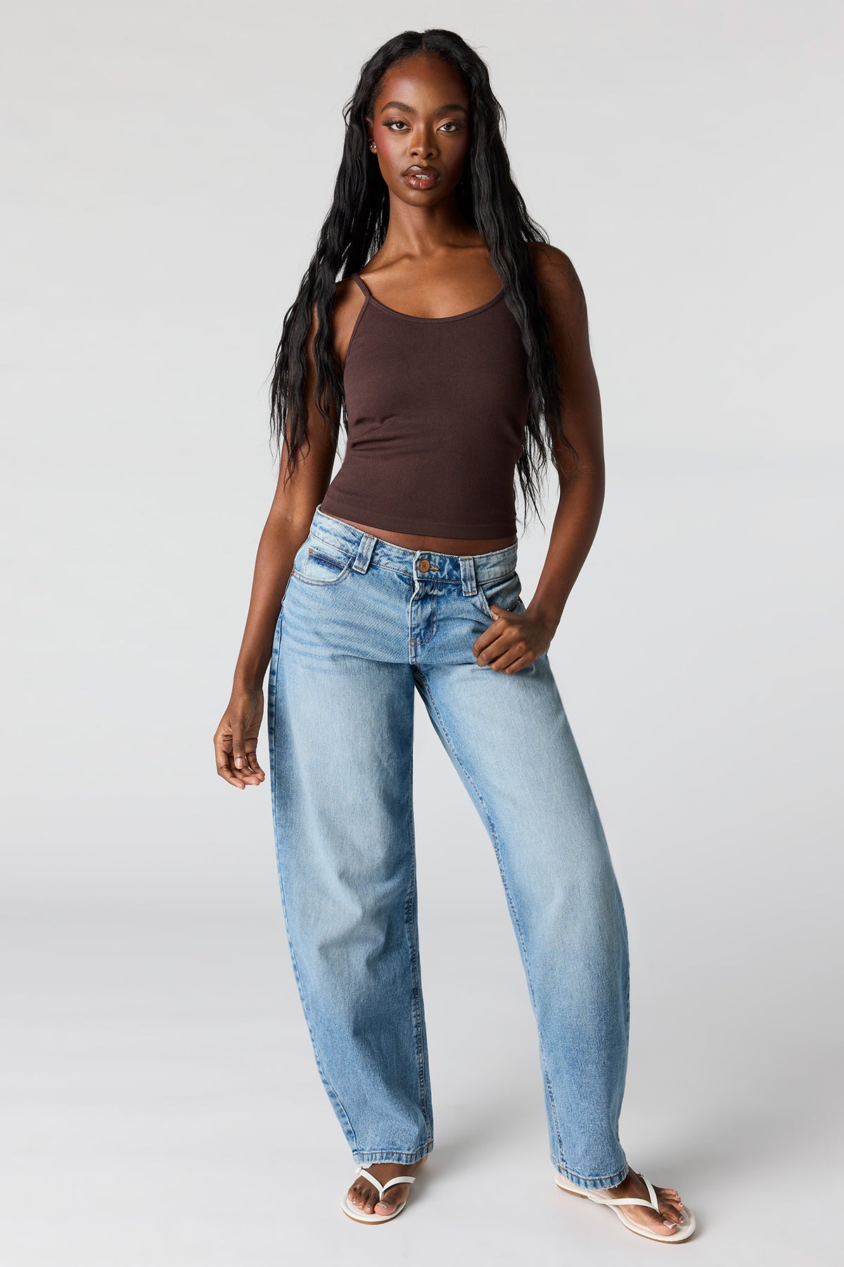 Alt View 3. Braless Seamless Ribbed Scoop Neck Tank - Brown