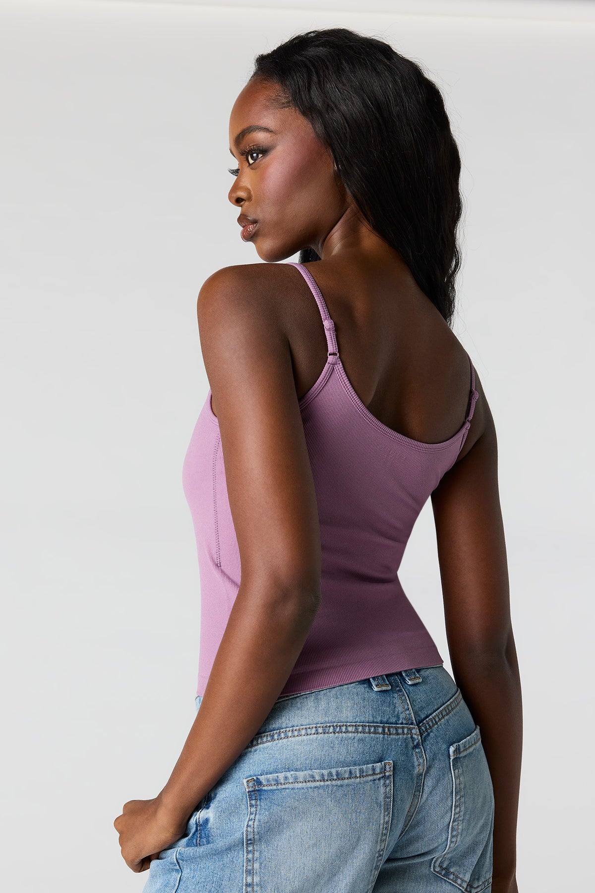 Alt View 2. Braless Seamless Ribbed Scoop Neck Tank - Purple