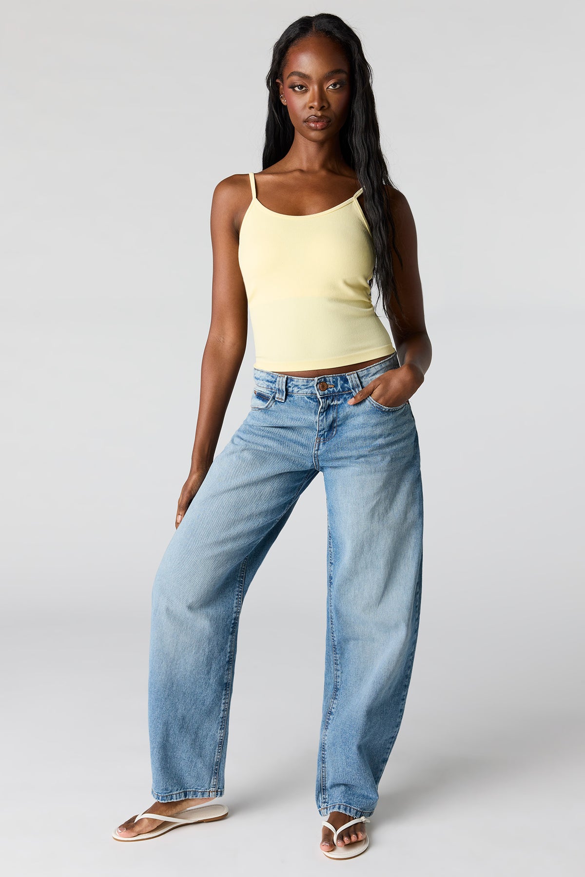 Alt View 3. Braless Seamless Ribbed Scoop Neck Tank - Yellow