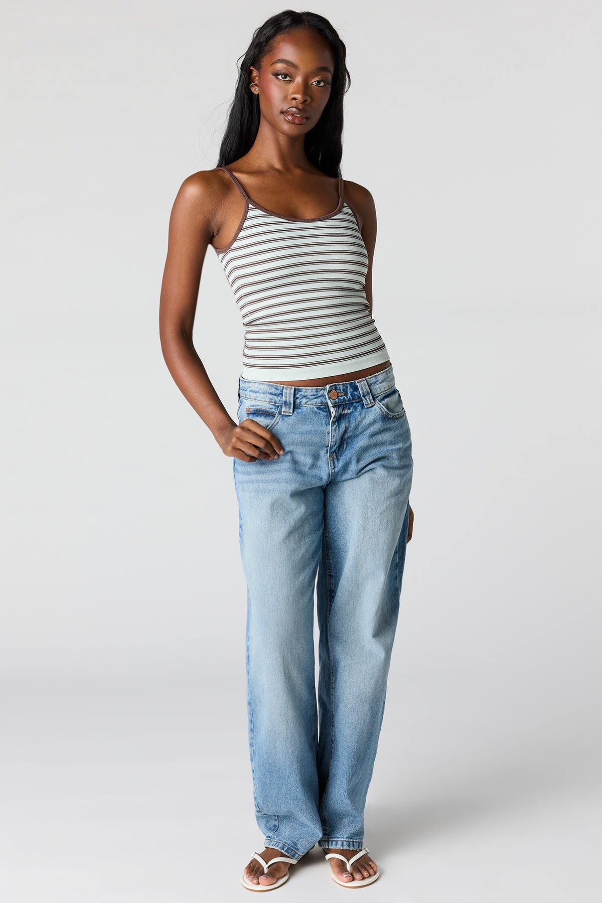 Alt View 3. Braless Seamless Ribbed Scoop Neck Tank - Pacific Blue