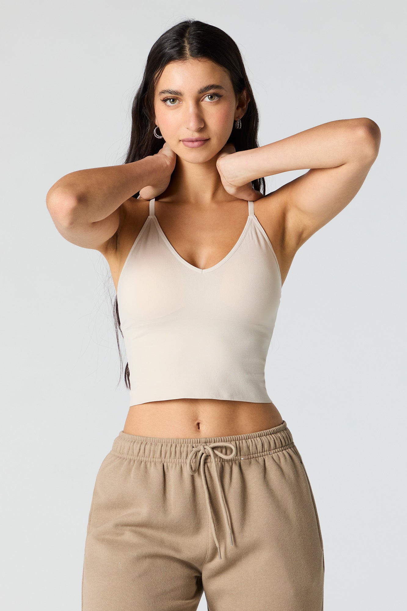 Seamless V-Neck Cami with Built-In Bra Cups