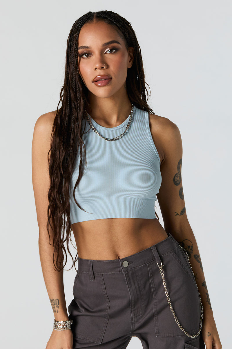 Seamless Ribbed High Neck Cropped Tank