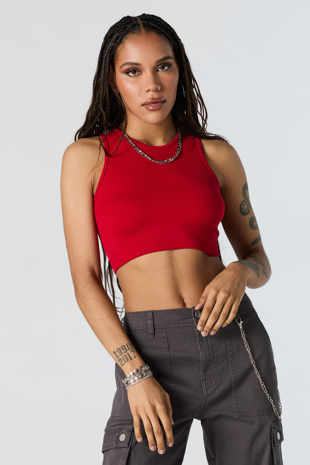 Seamless Ribbed High Neck Cropped Tank Seamless Ribbed High Neck Cropped Tank 19