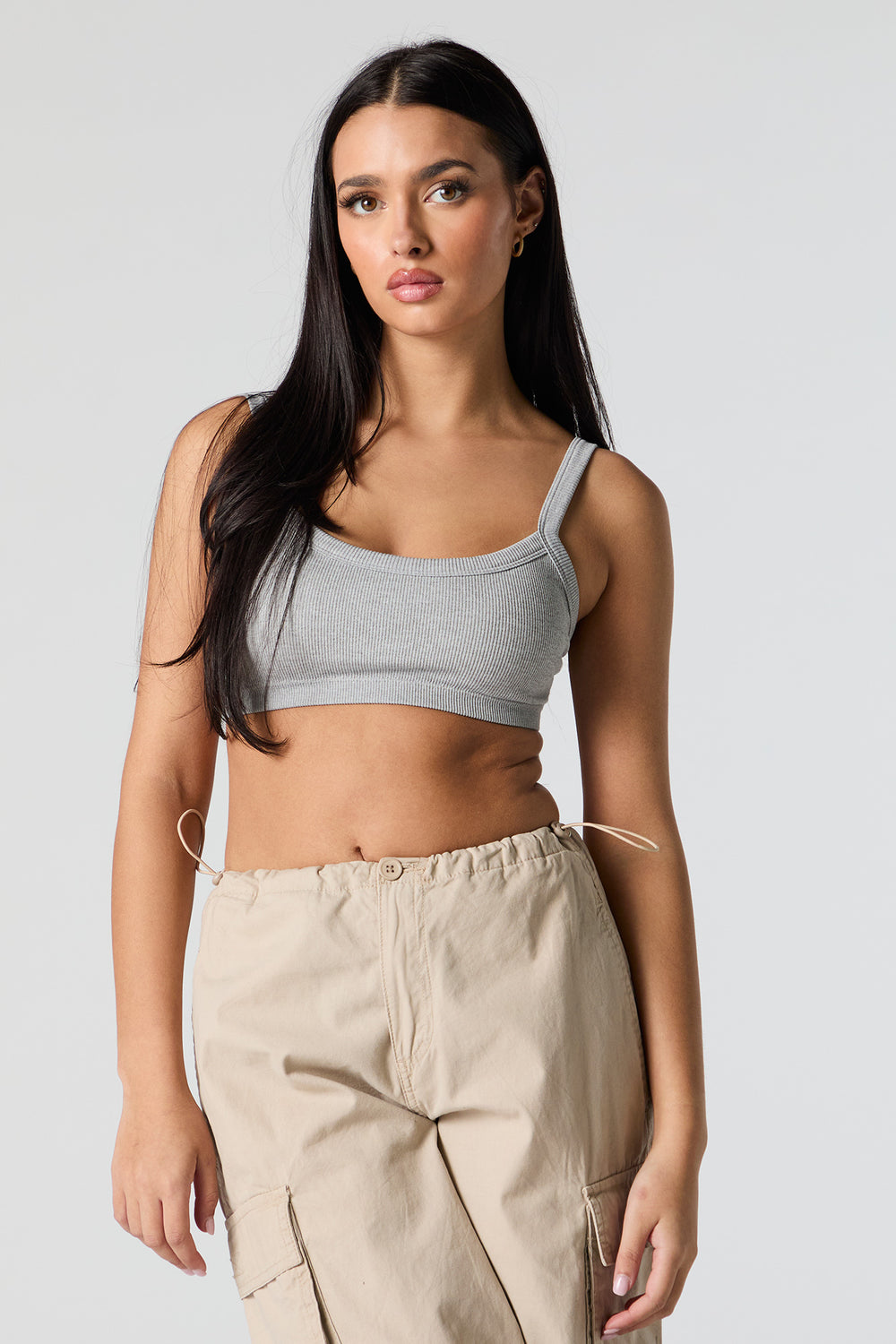 Seamless Ribbed Cropped Tank with Built-In Bra Cups Seamless Ribbed Cropped Tank with Built-In Bra Cups 7