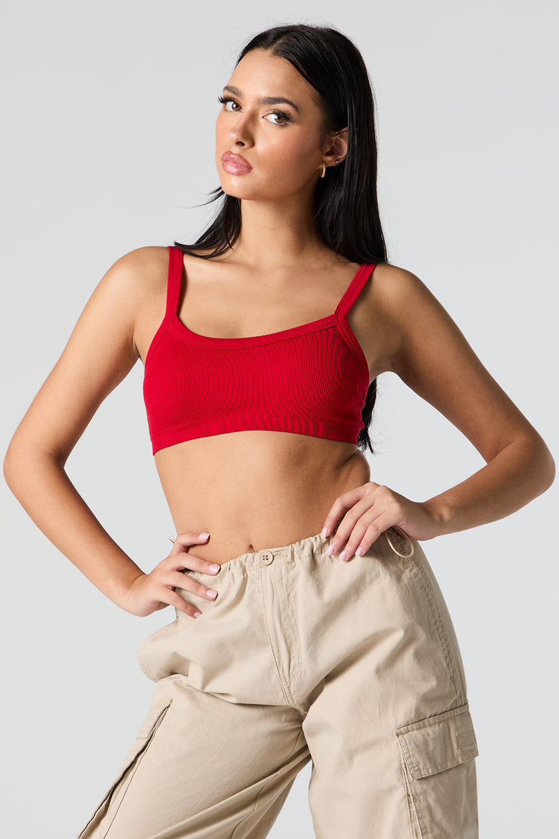 Seamless Ribbed Cropped Tank with Built-In Bra Cups