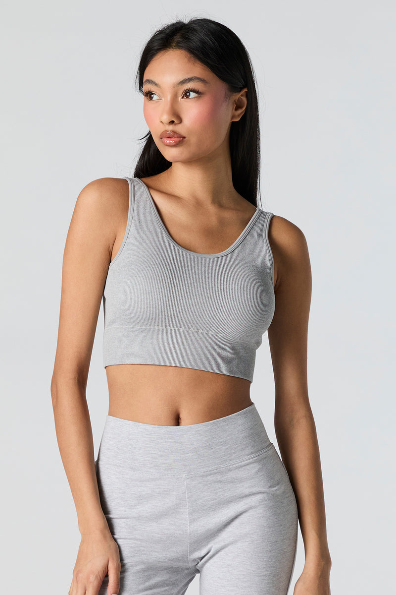 Seamless Ribbed Scoop Neck Cropped Tank