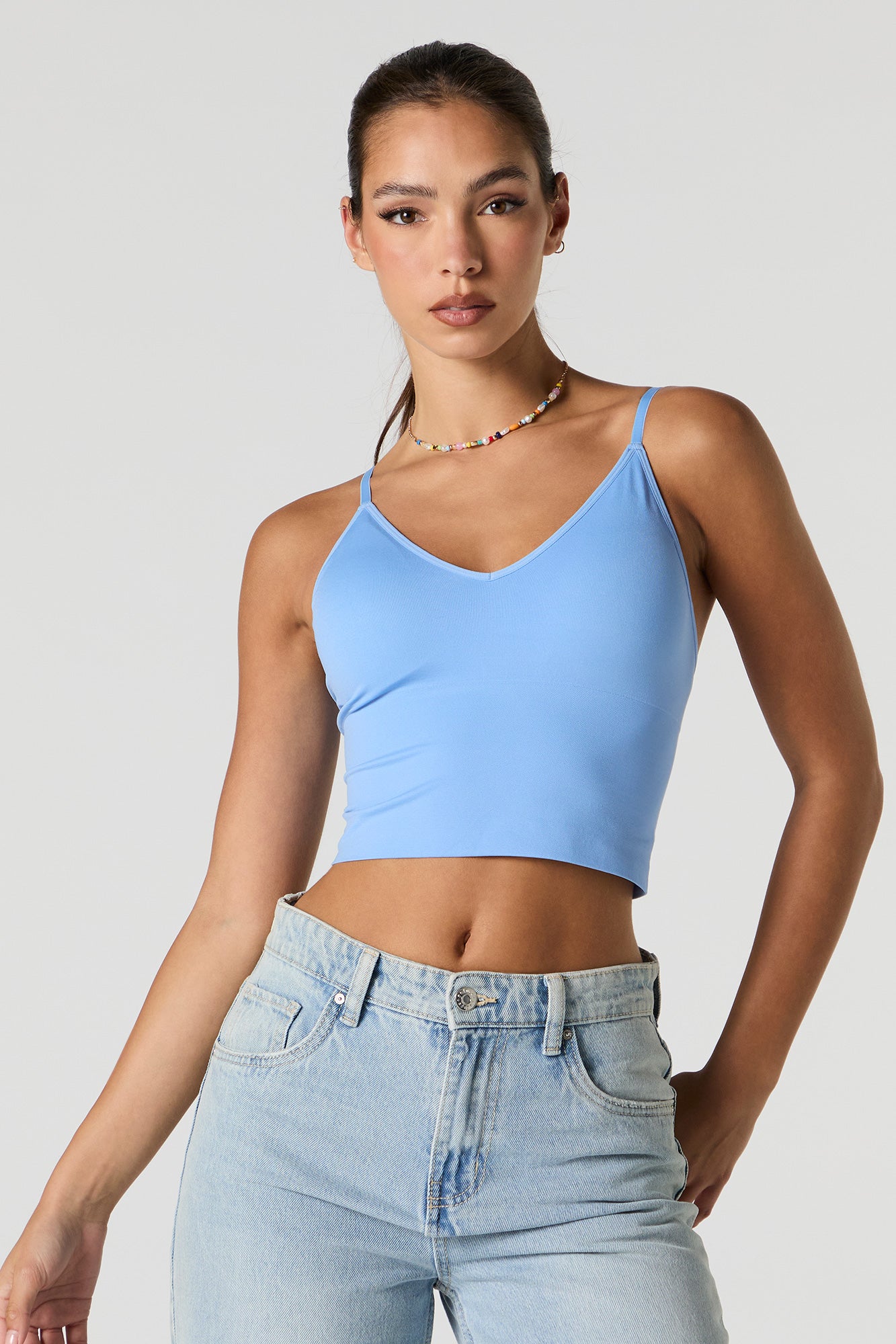 Seamless V-Neck Tank with Built-In Bra Cups