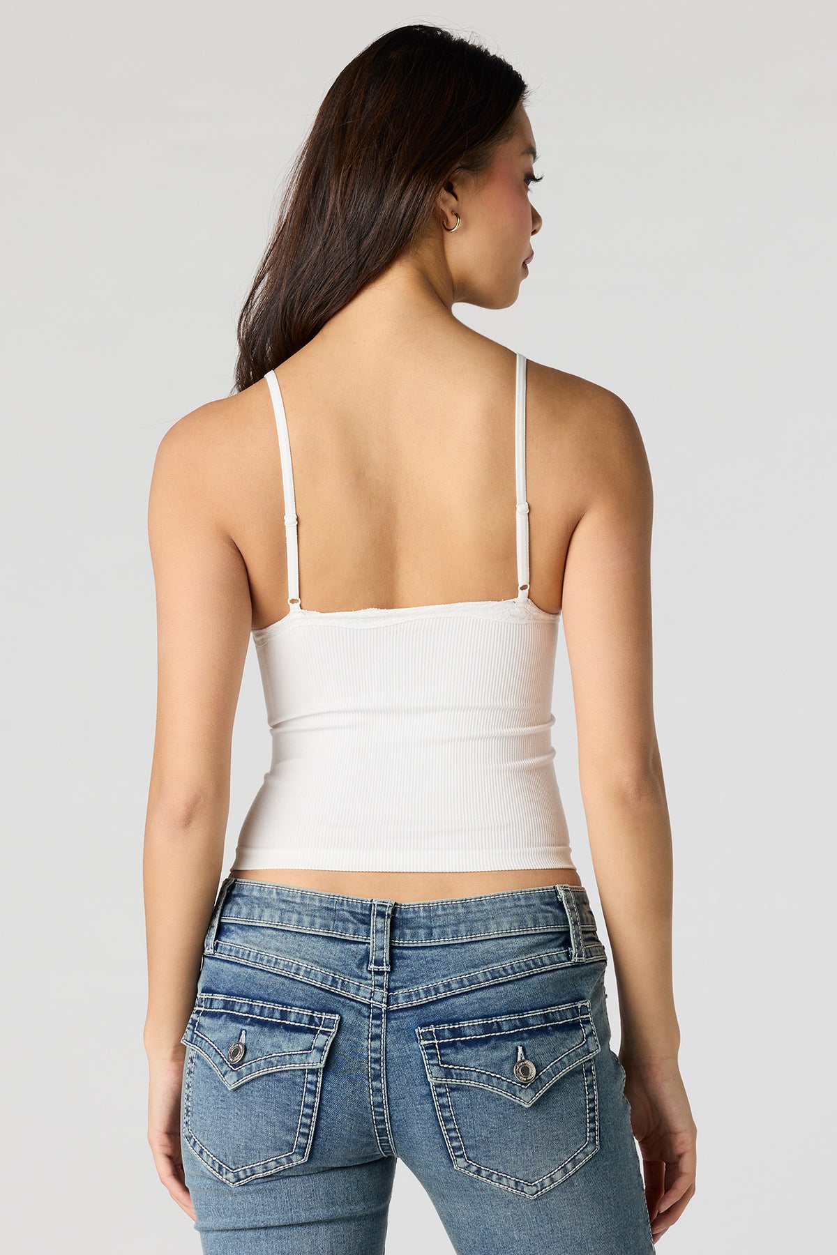 Alt View 2. Seamless Lace Trim Cami - White