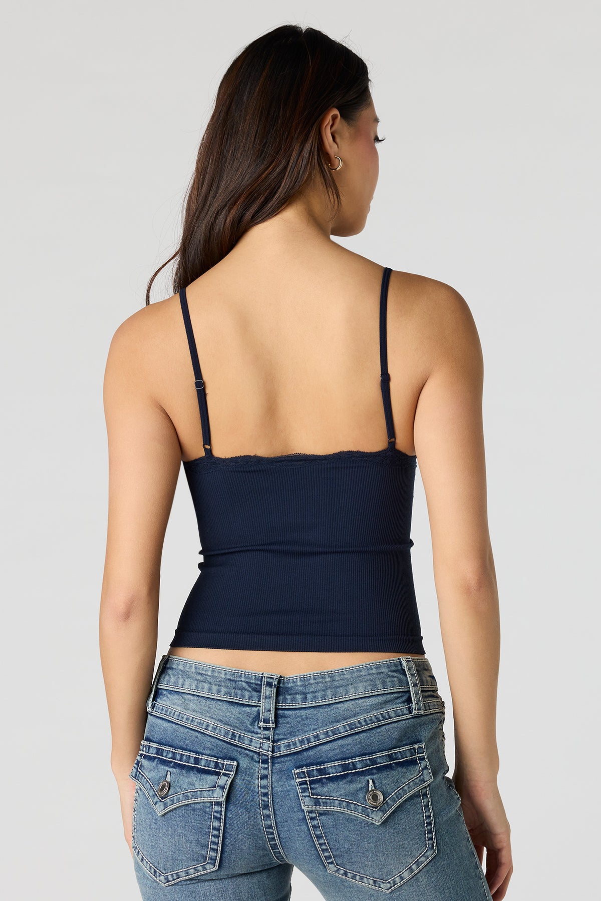 Alt View 2. Seamless Lace Trim Cami - Navy