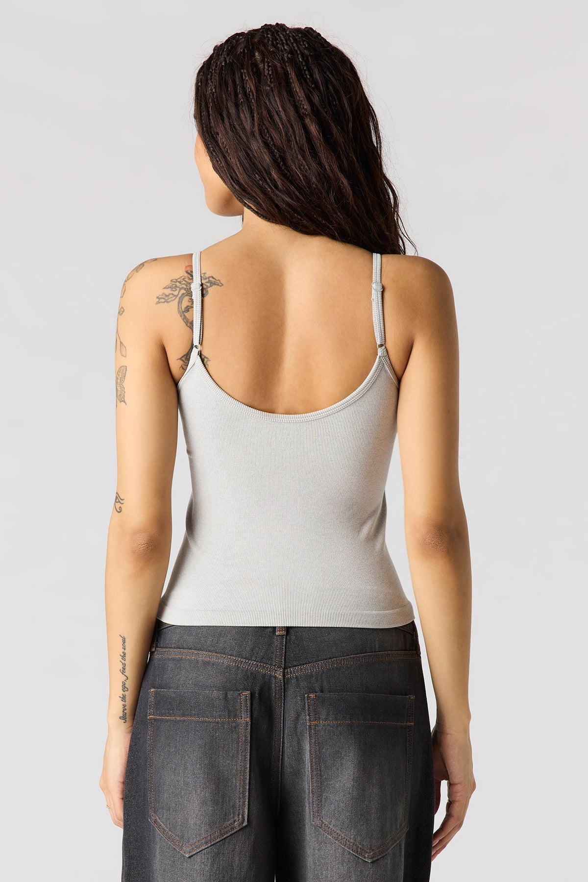 Alt View 2. Braless Seamless Ribbed V-Neck Cami - Heather Grey