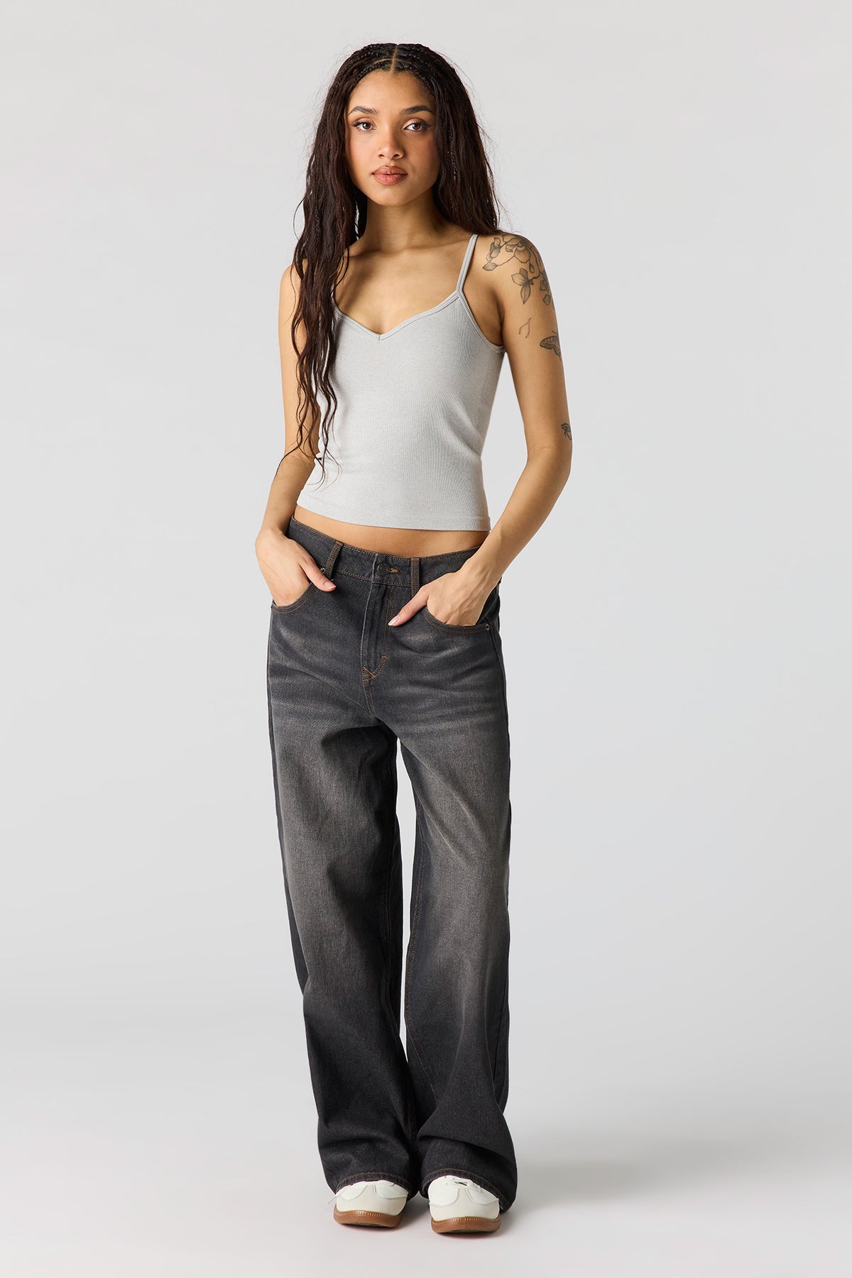 Alt View 3. Braless Seamless Ribbed V-Neck Cami - Heather Grey