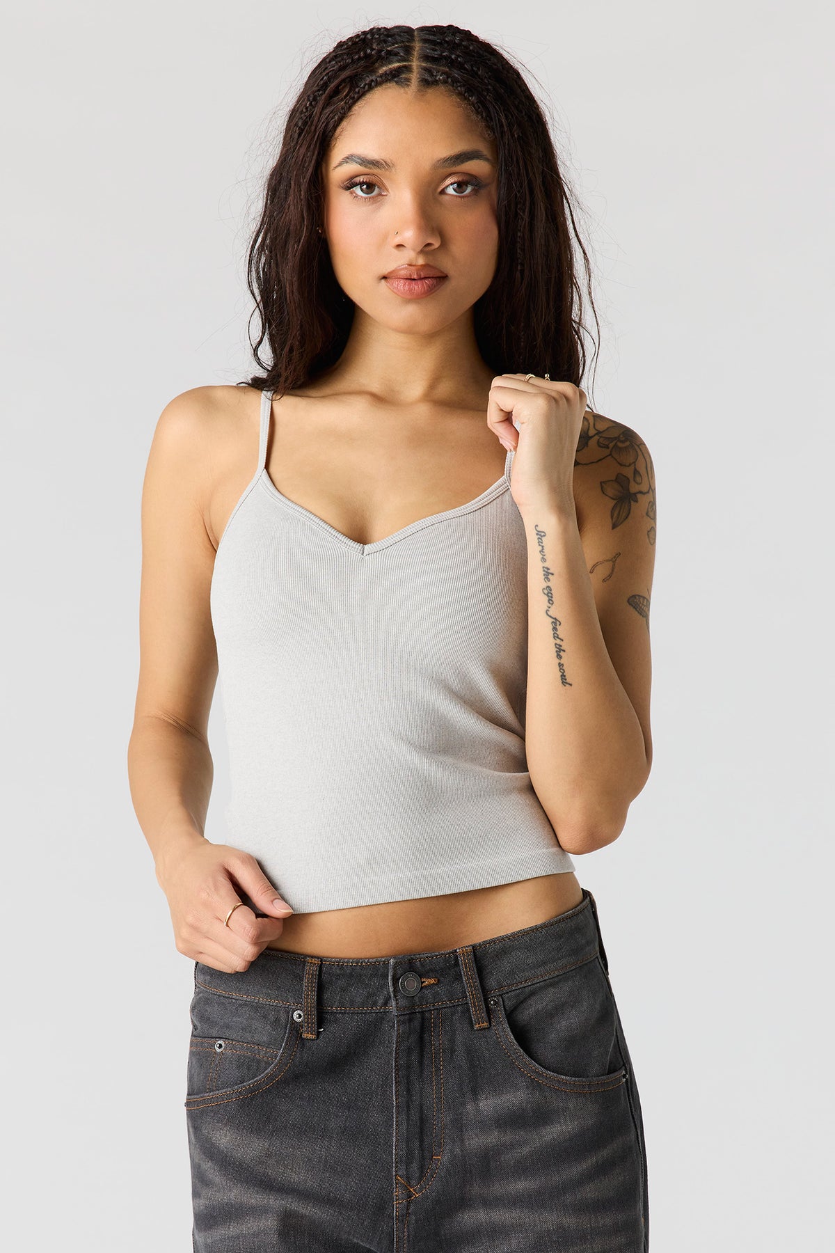 Braless Seamless Ribbed V-Neck Cami - Heather Grey
