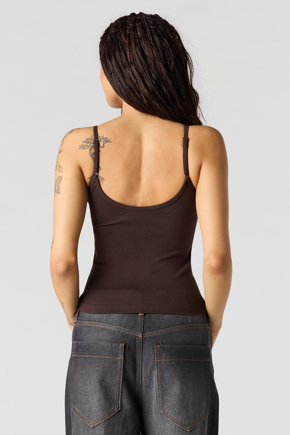 Alt View 2. Braless Seamless Ribbed V-Neck Cami - Brown