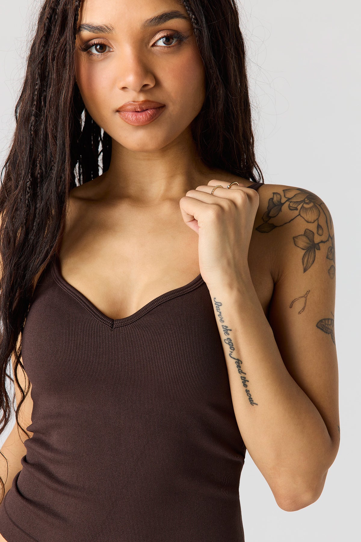 Alt View 4. Braless Seamless Ribbed V-Neck Cami - Brown