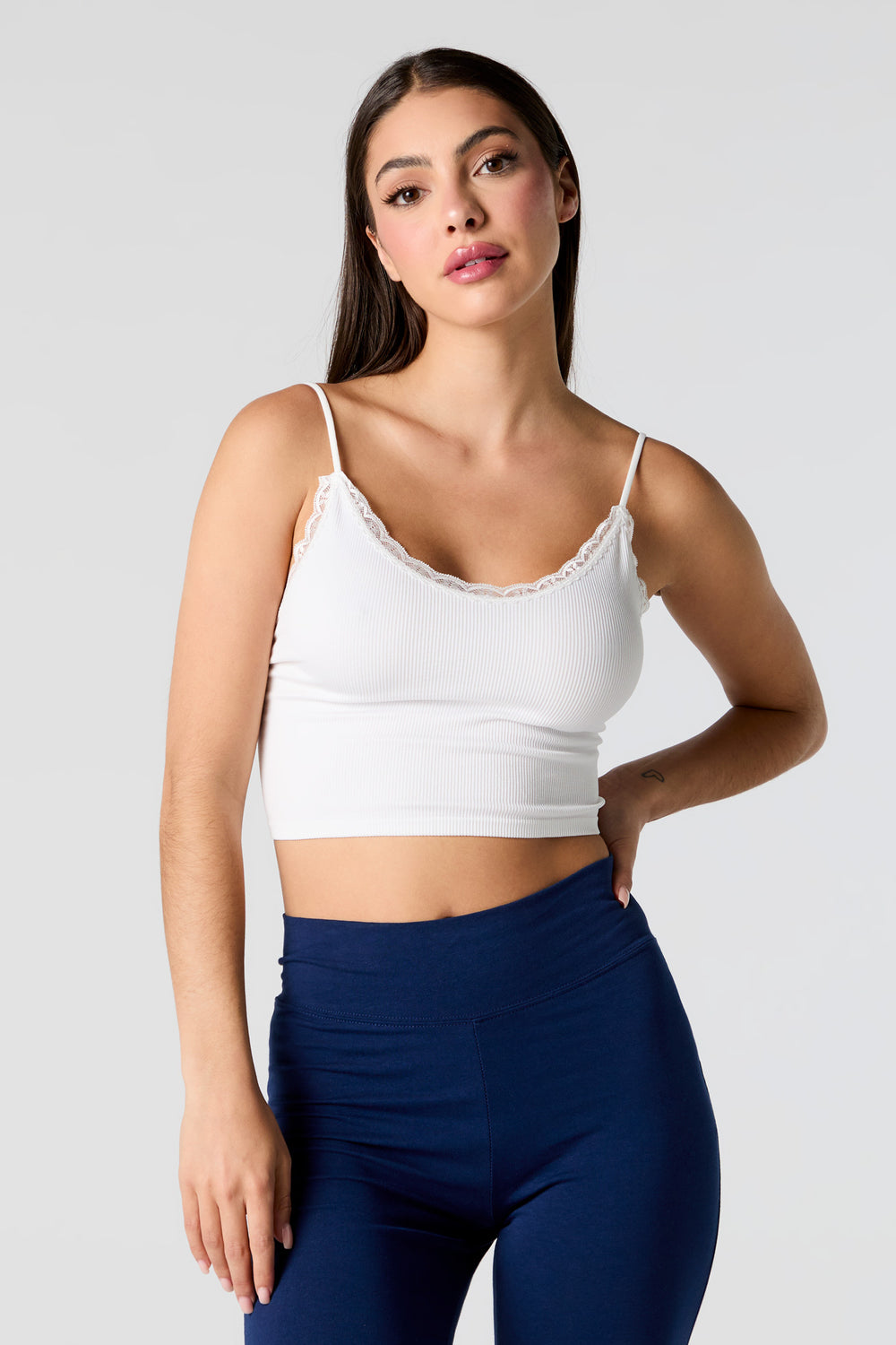 Seamless Ribbed Lace Trim Cropped Cami Seamless Ribbed Lace Trim Cropped Cami 7