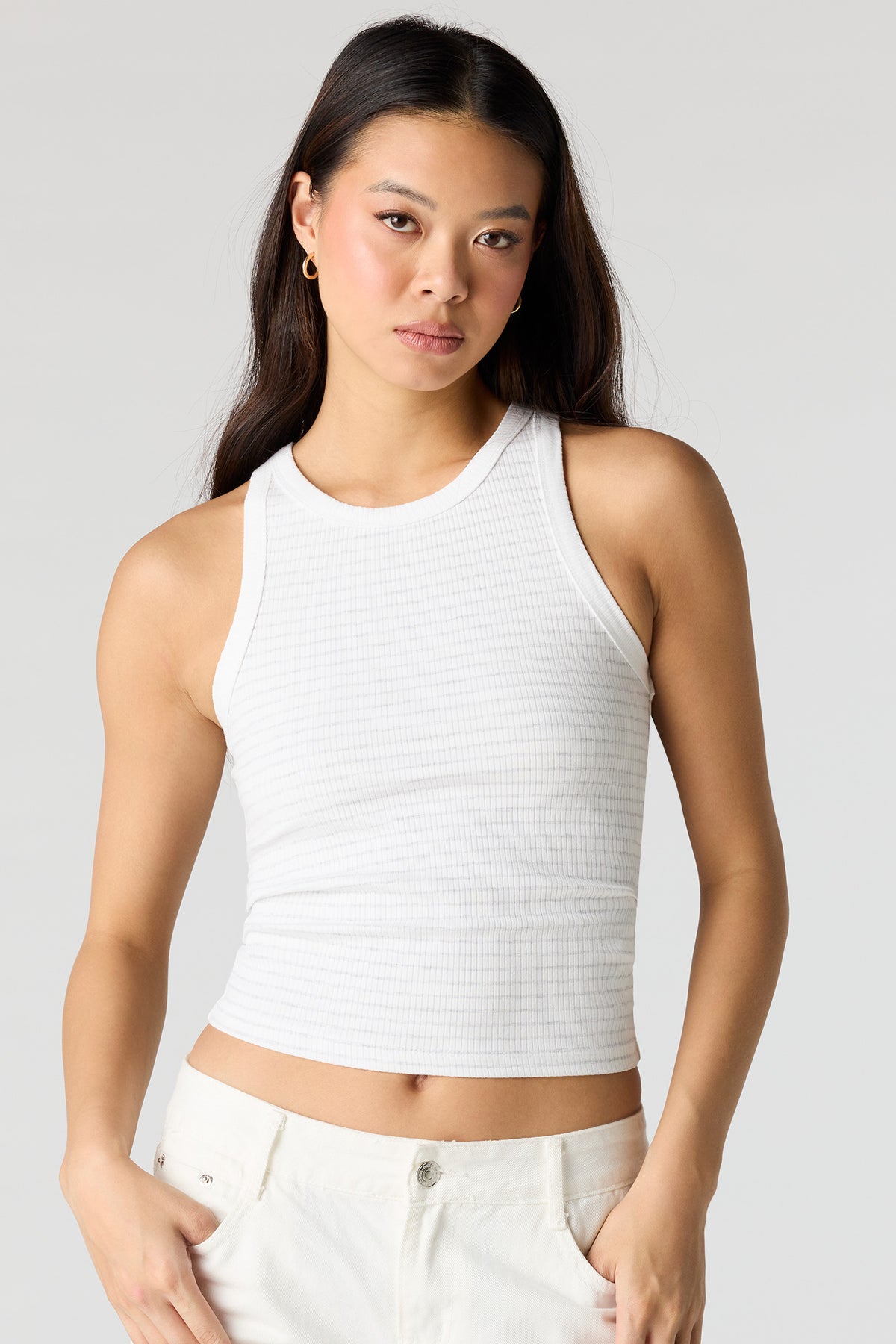 Alt View 4. Ribbed Tank - Light Grey