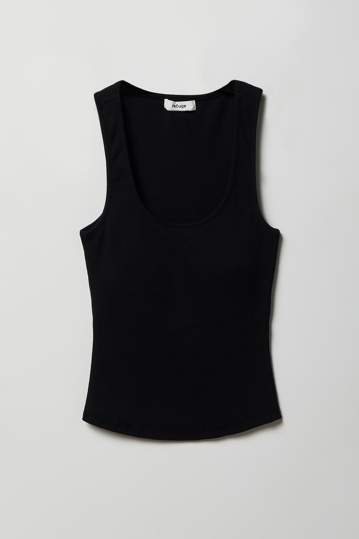 Braless Ribbed Scoop Neck Tank - Black