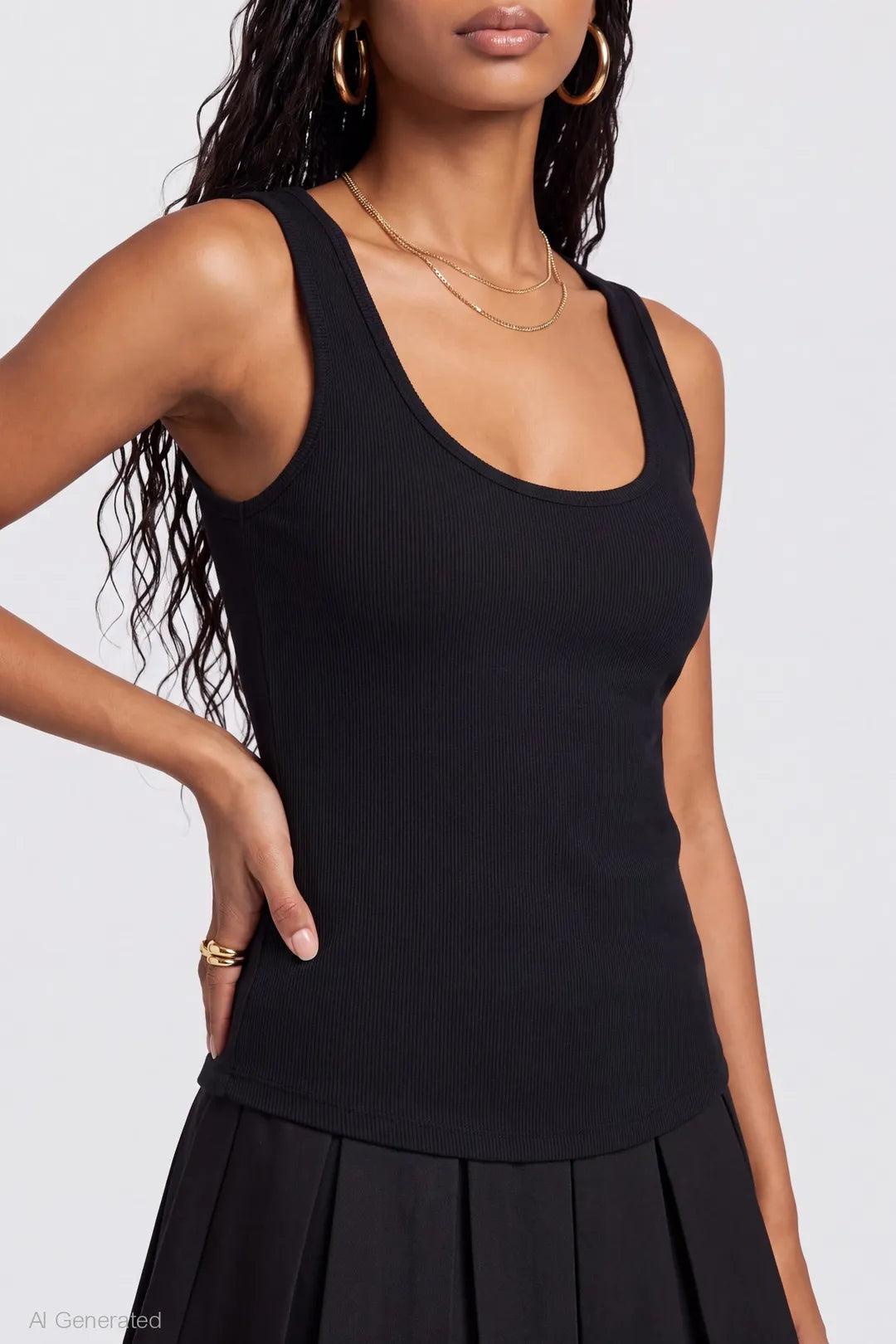 Alt View 4. Braless Ribbed Scoop Neck Tank - Black