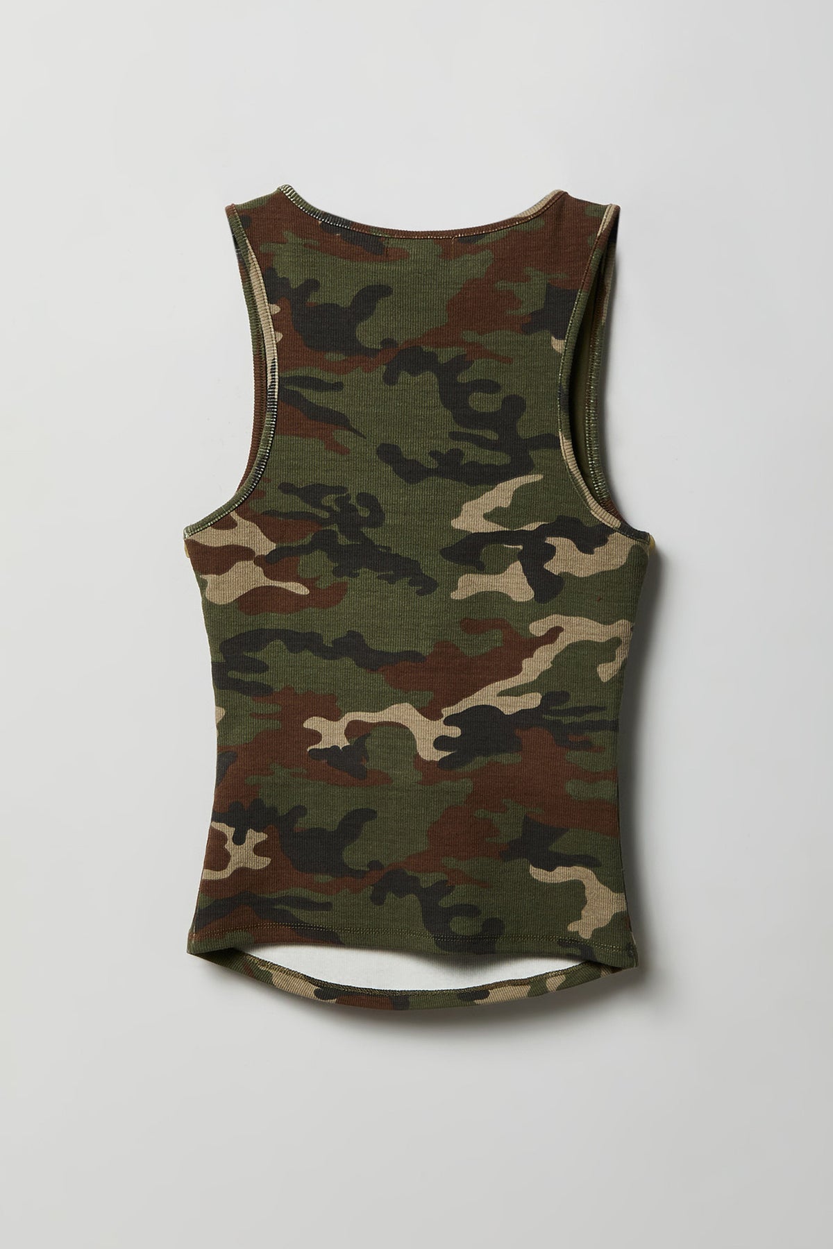 Alt View 2. Braless Ribbed Scoop Neck Tank - Camouflage