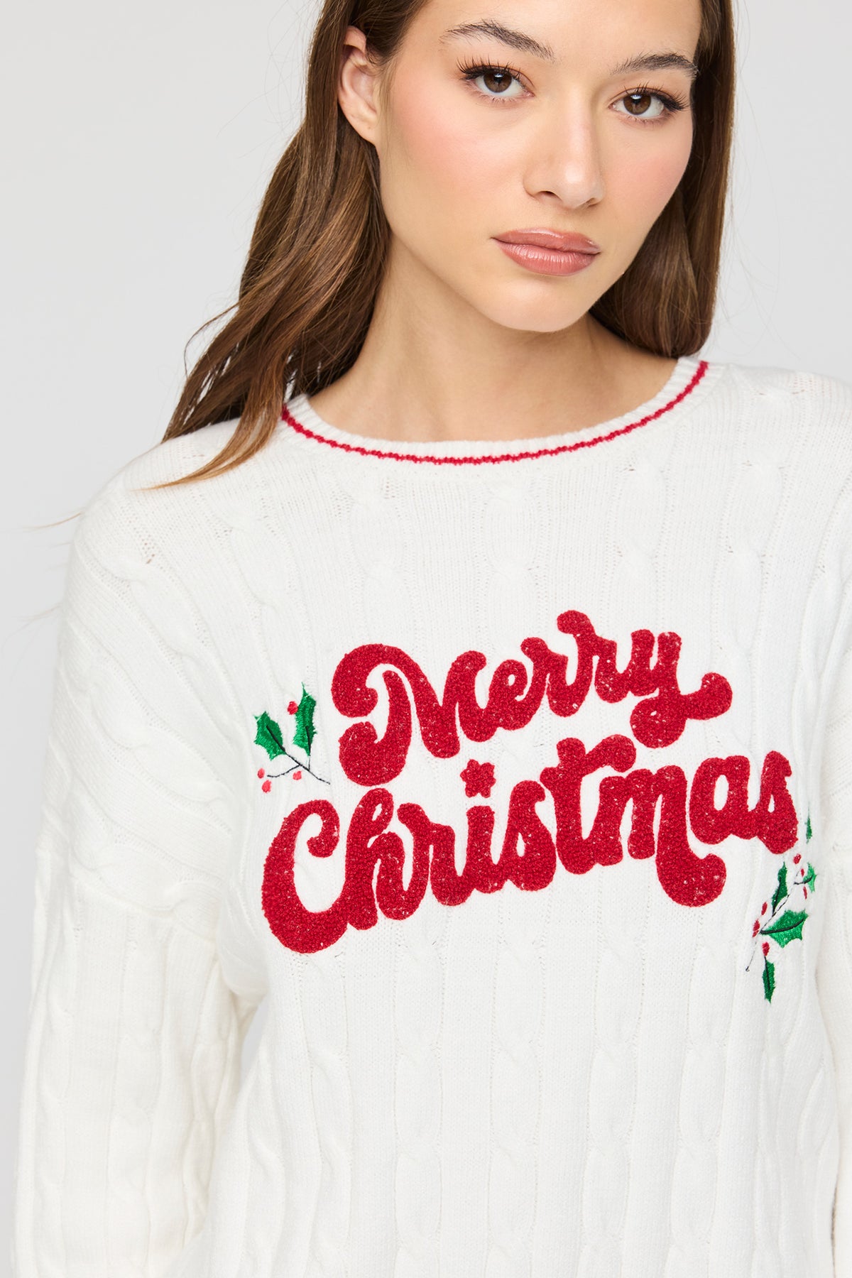 Alt View 4. Merry Christmas Cable Knit Sweater - Ivory