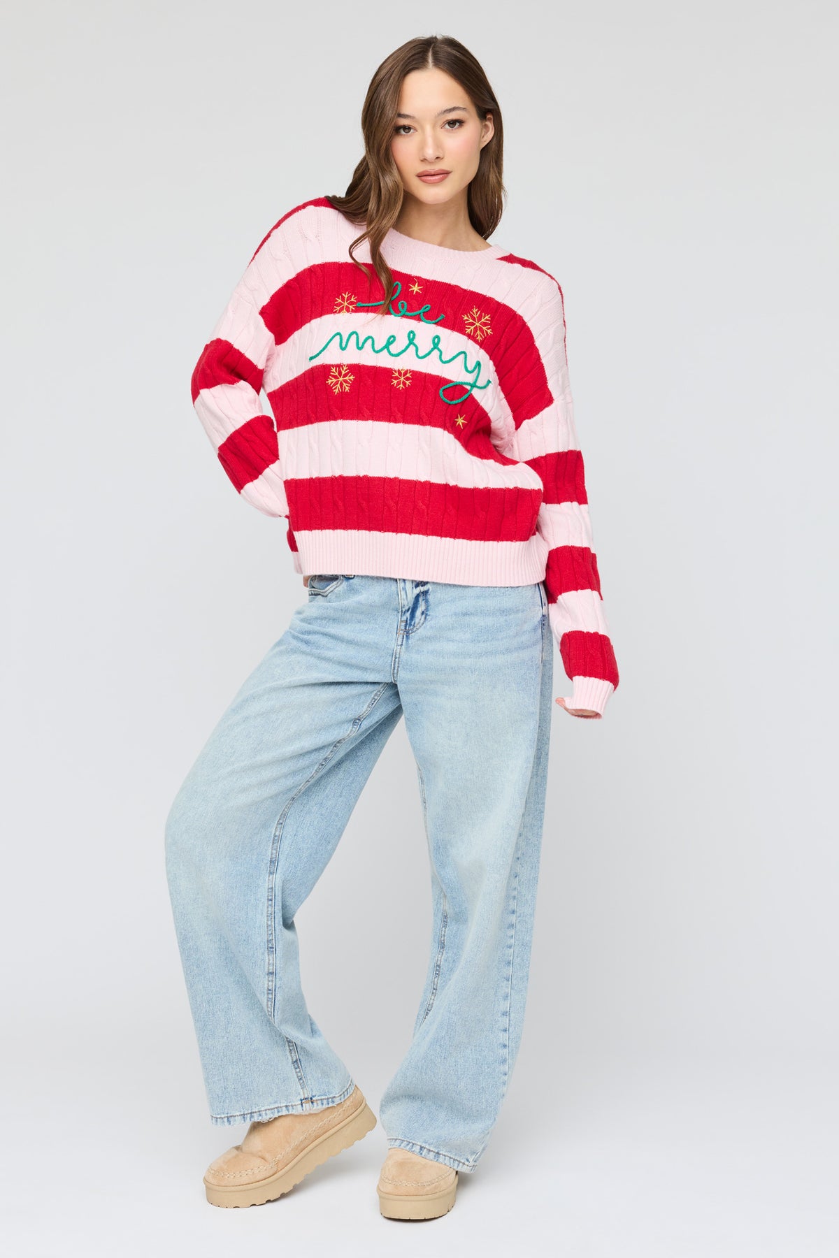 Alt View 3. Be Merry Cable Knit Christmas Sweater - Light Pink