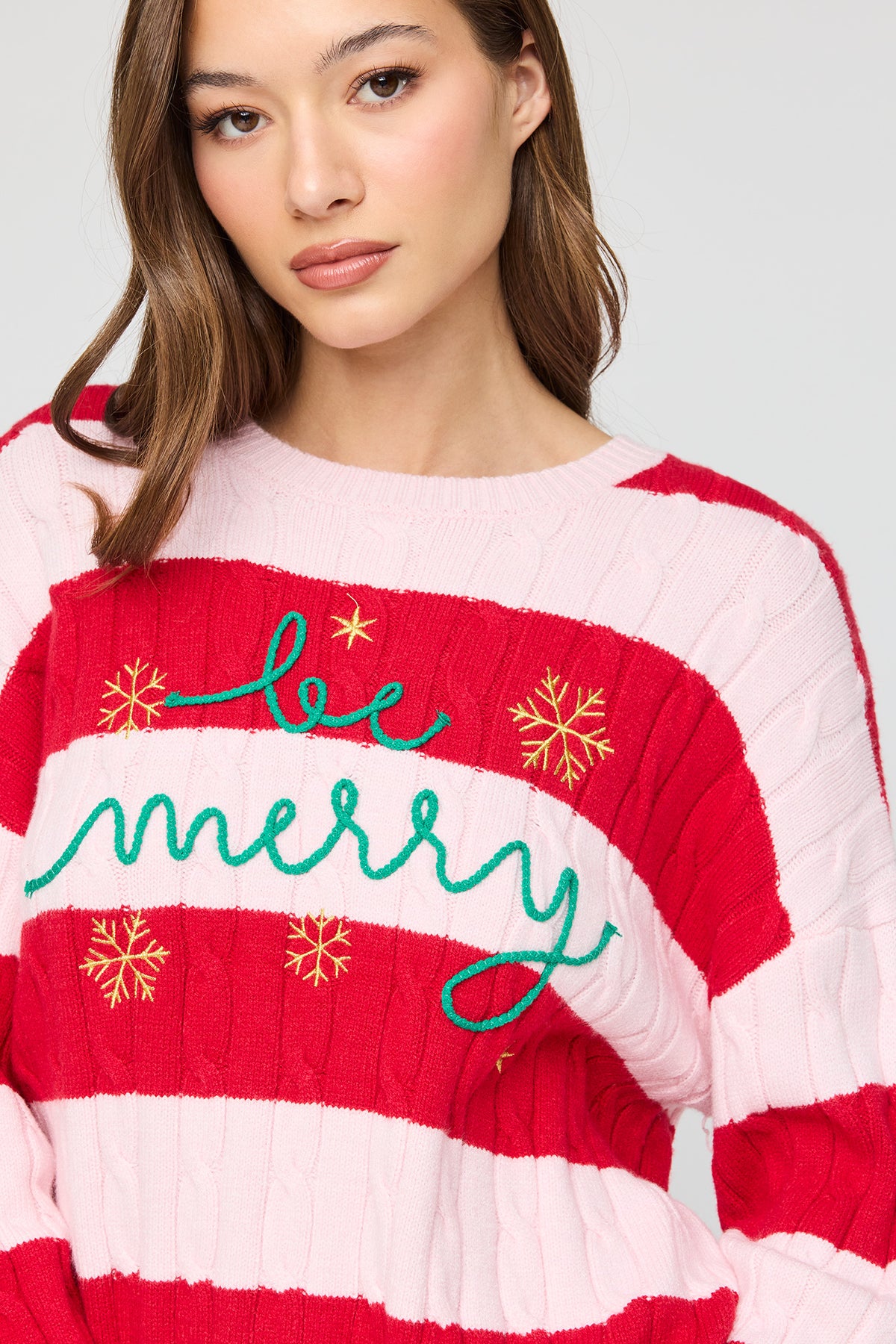 Alt View 4. Be Merry Cable Knit Christmas Sweater - Light Pink