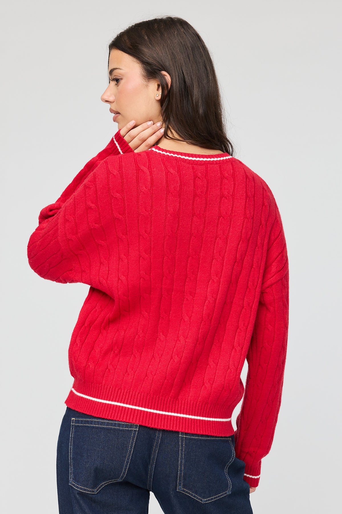 Alt View 2. Teddy Cable Knit Boxy Christmas Sweater - Red