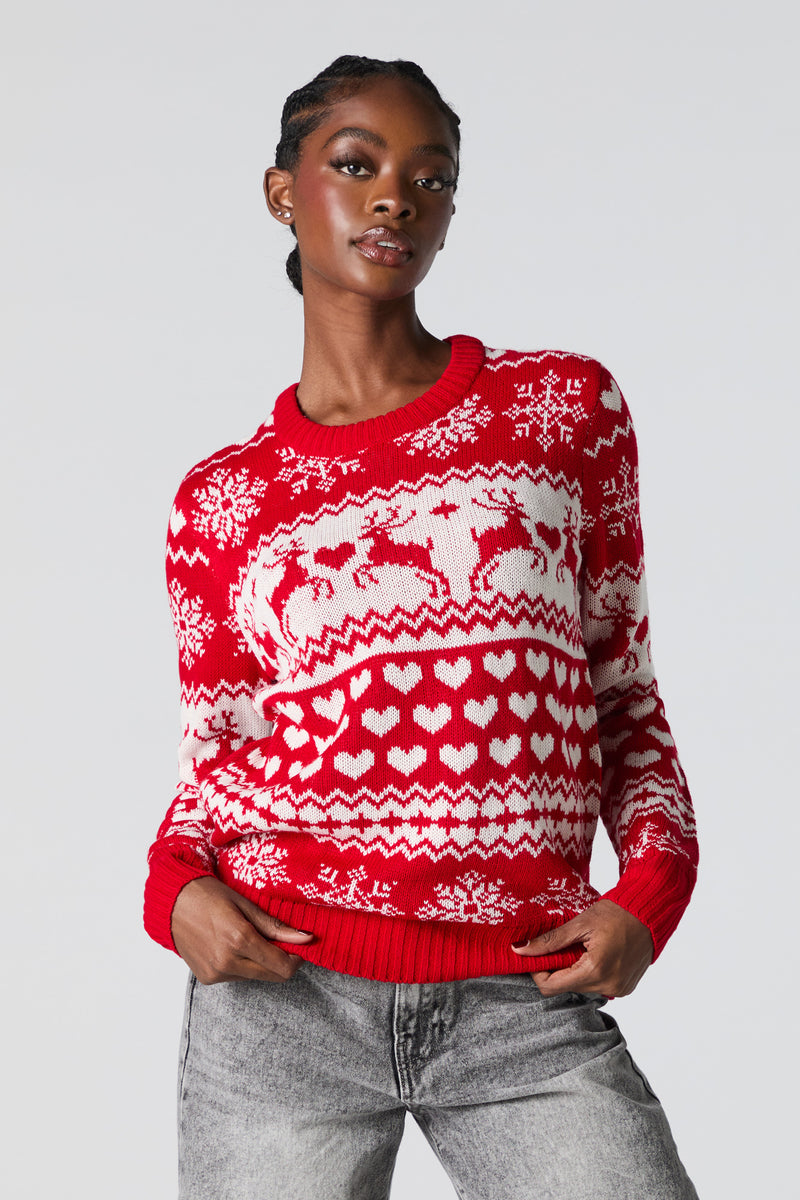 Reindeer Fairisle Jacquard Knit Christmas Sweater